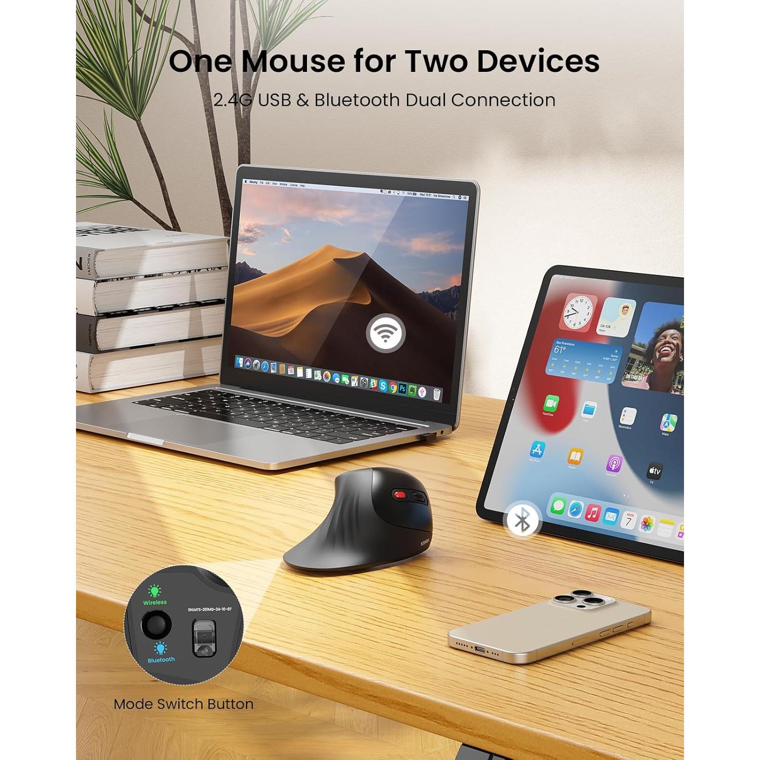 Ratón Vertical Ergonómico seenda Bluetooth + USB Negro