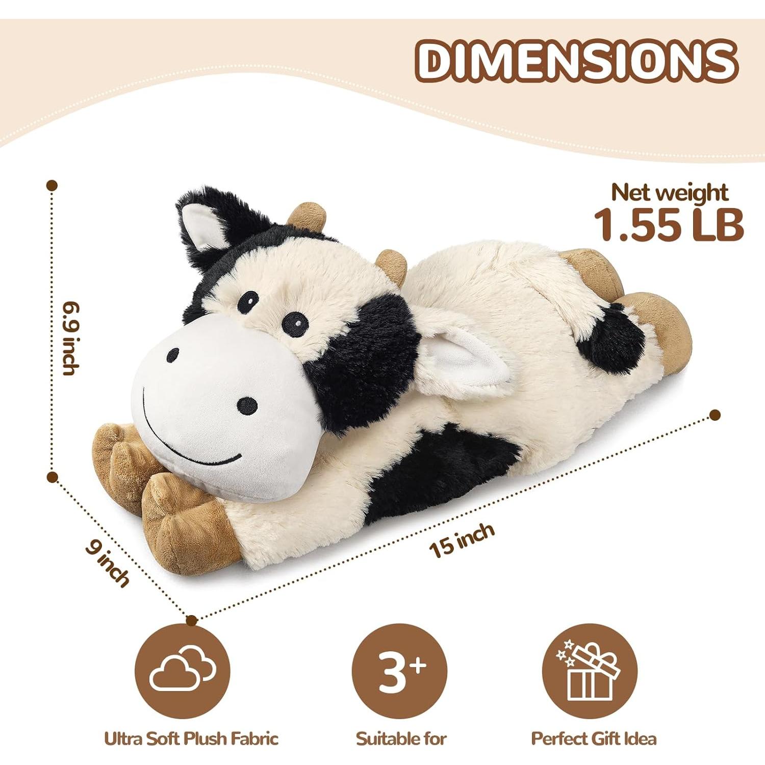 Peluche Calentable Cuckool Vaca Negra y Blanca 38 cm