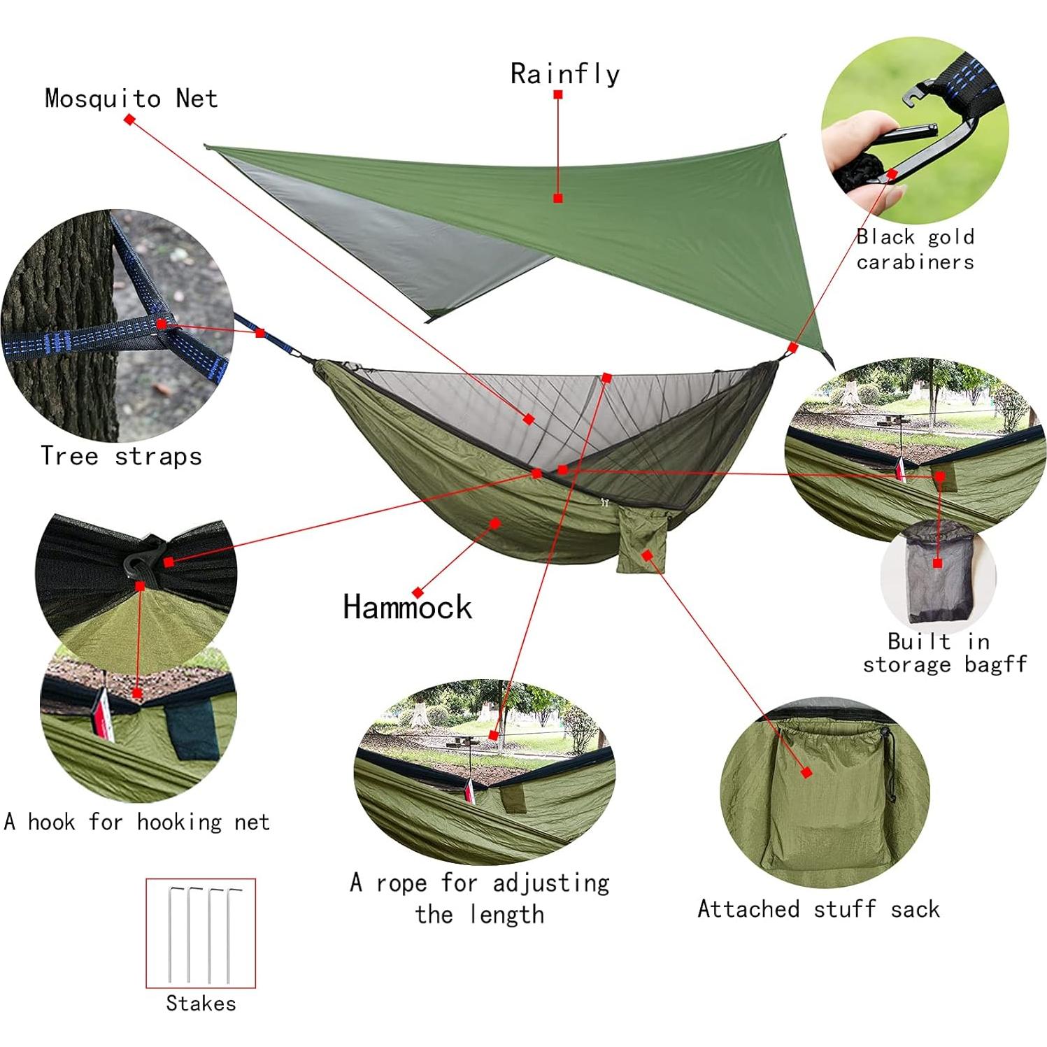 Juego de Hamacas de Camping YCD con Toldo y Red Antiinsectos