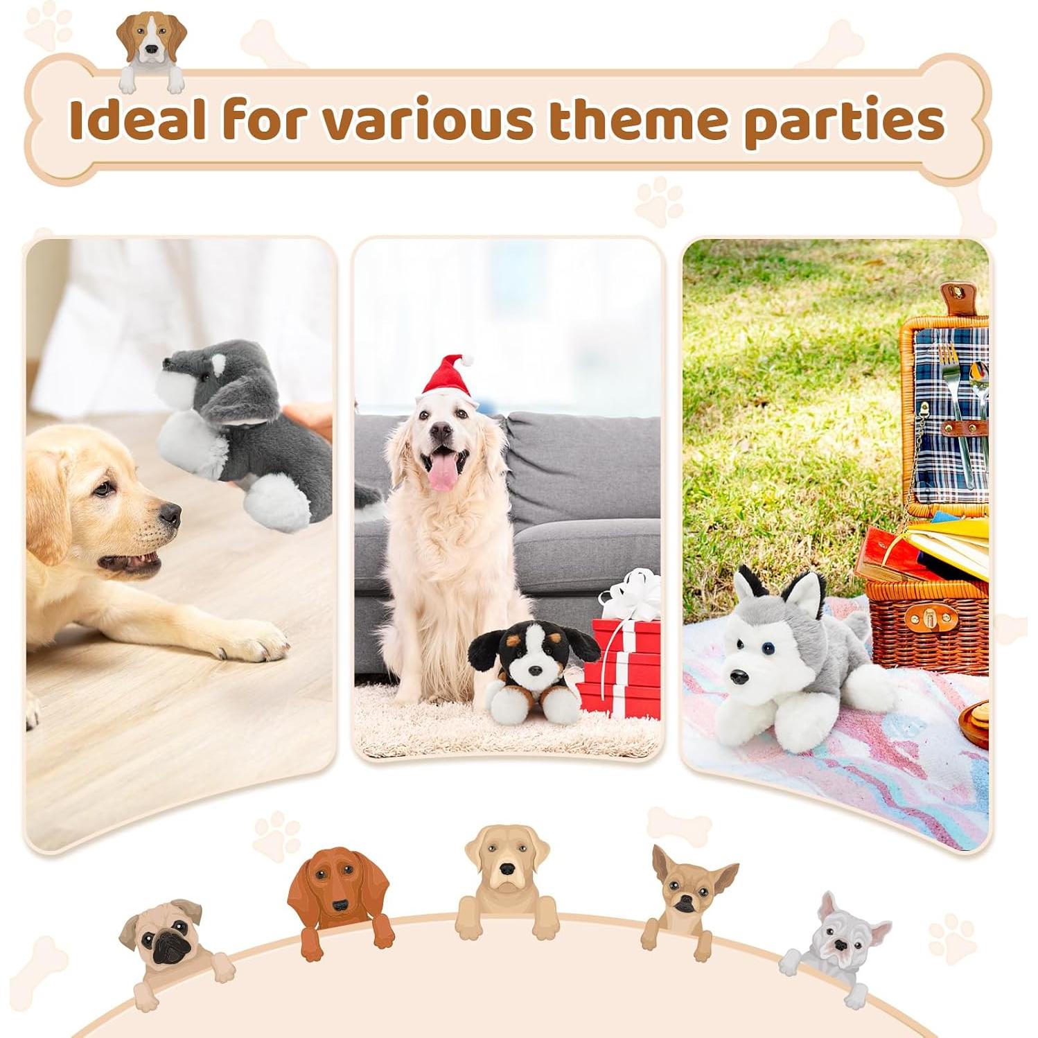 Conjunto 6 Peluches de Perro Tezituor - Schnauzer, Husky, Beagle