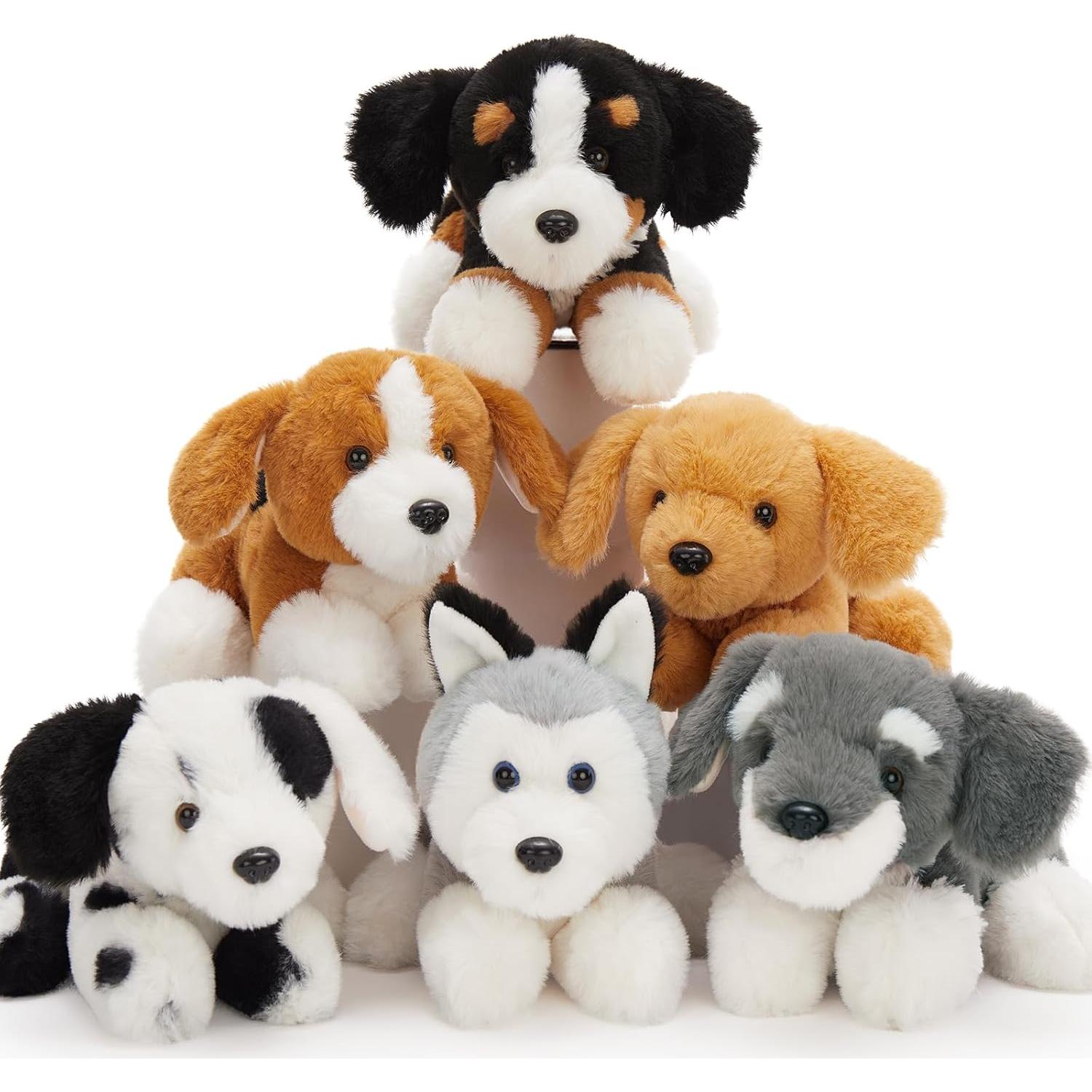 Conjunto 6 Peluches de Perro Tezituor - Schnauzer, Husky, Beagle