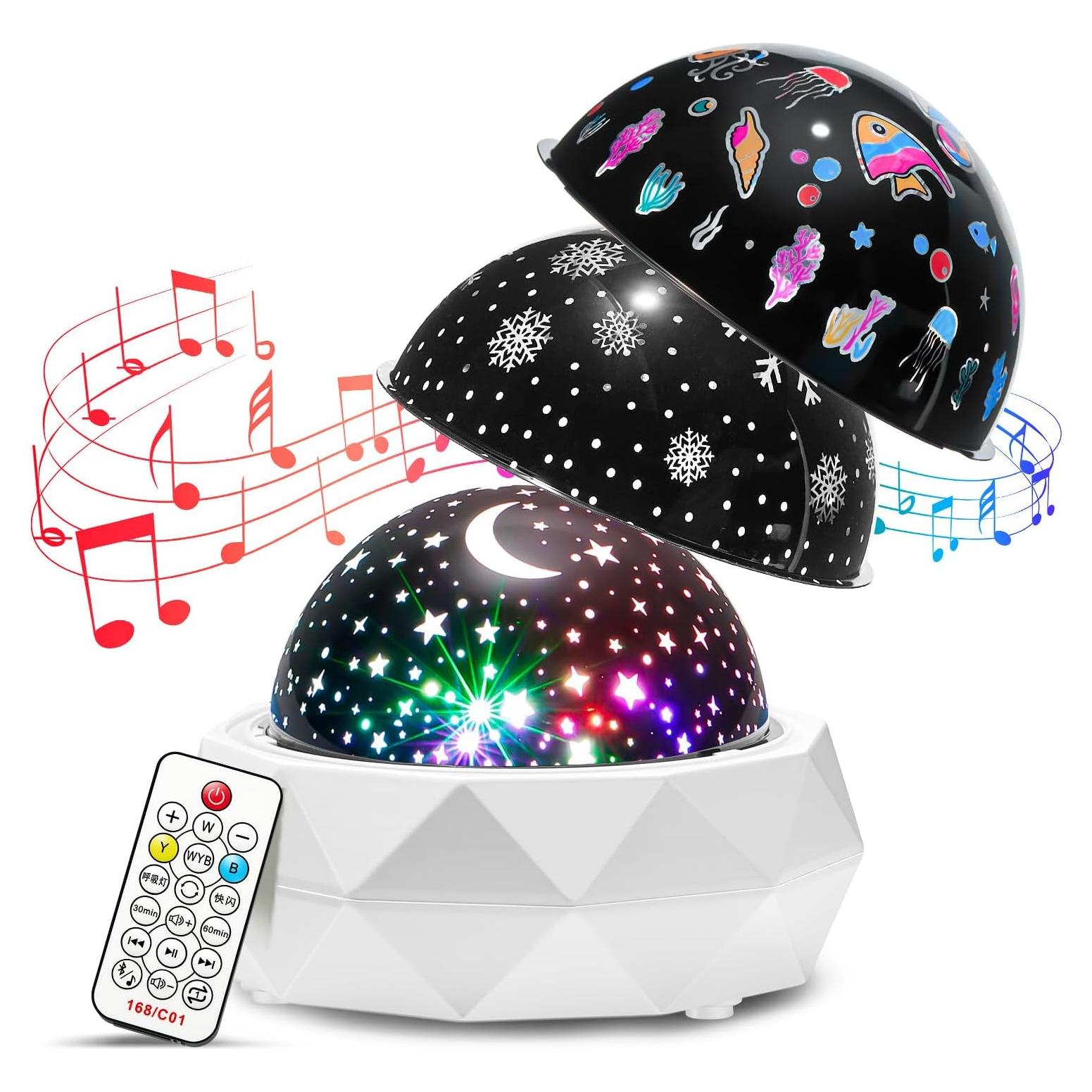 PIKOY Kids Night Light Projector+12 Lullabies, 8 Colors+3 Films+360° Night Light Projector for Kids Room, Remote+AUTO Timer Star Projector Stars for Ceiling Projector Lights for Bedroom & Babies Gifts
