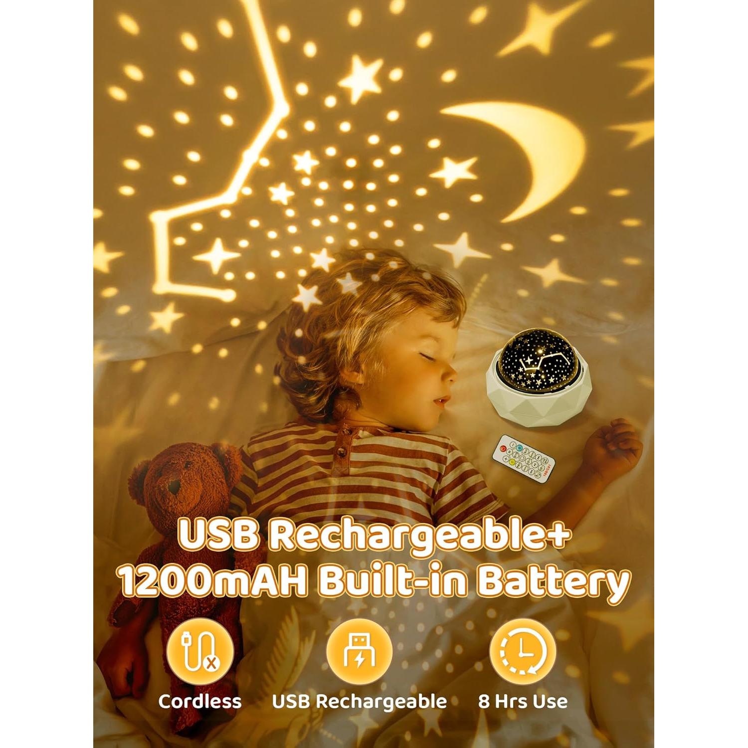 PIKOY Kids Night Light Projector+12 Lullabies, 8 Colors+3 Films+360° Night Light Projector for Kids Room, Remote+AUTO Timer Star Projector Stars for Ceiling Projector Lights for Bedroom & Babies Gifts