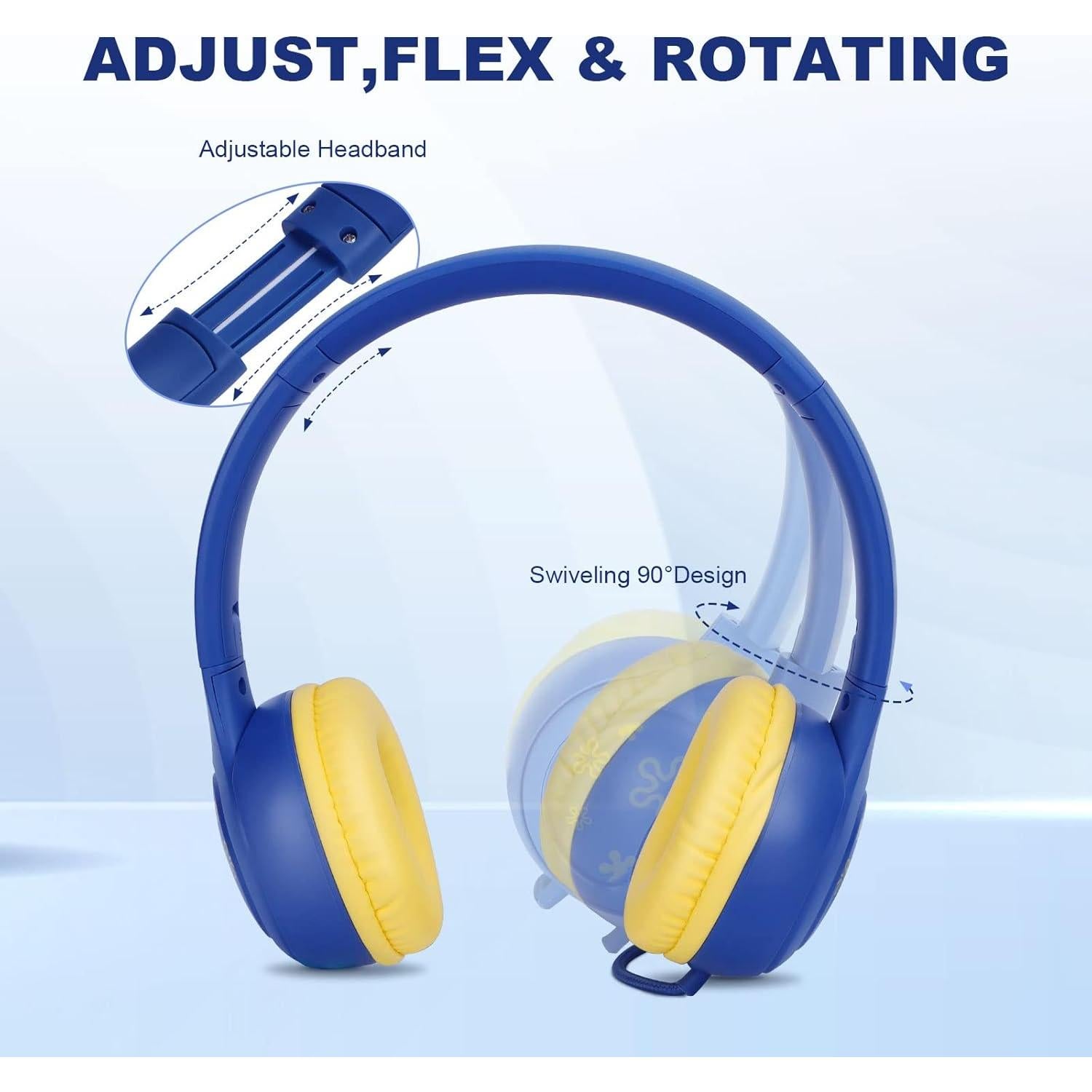 Headphones for Kids,85/94db Volume Limiter Boys Girls On Earphones Wired with Microphone,Kids Head Phones with Audio Sharing for iPad/Kindle/PC/Laptop/School(Blue)
