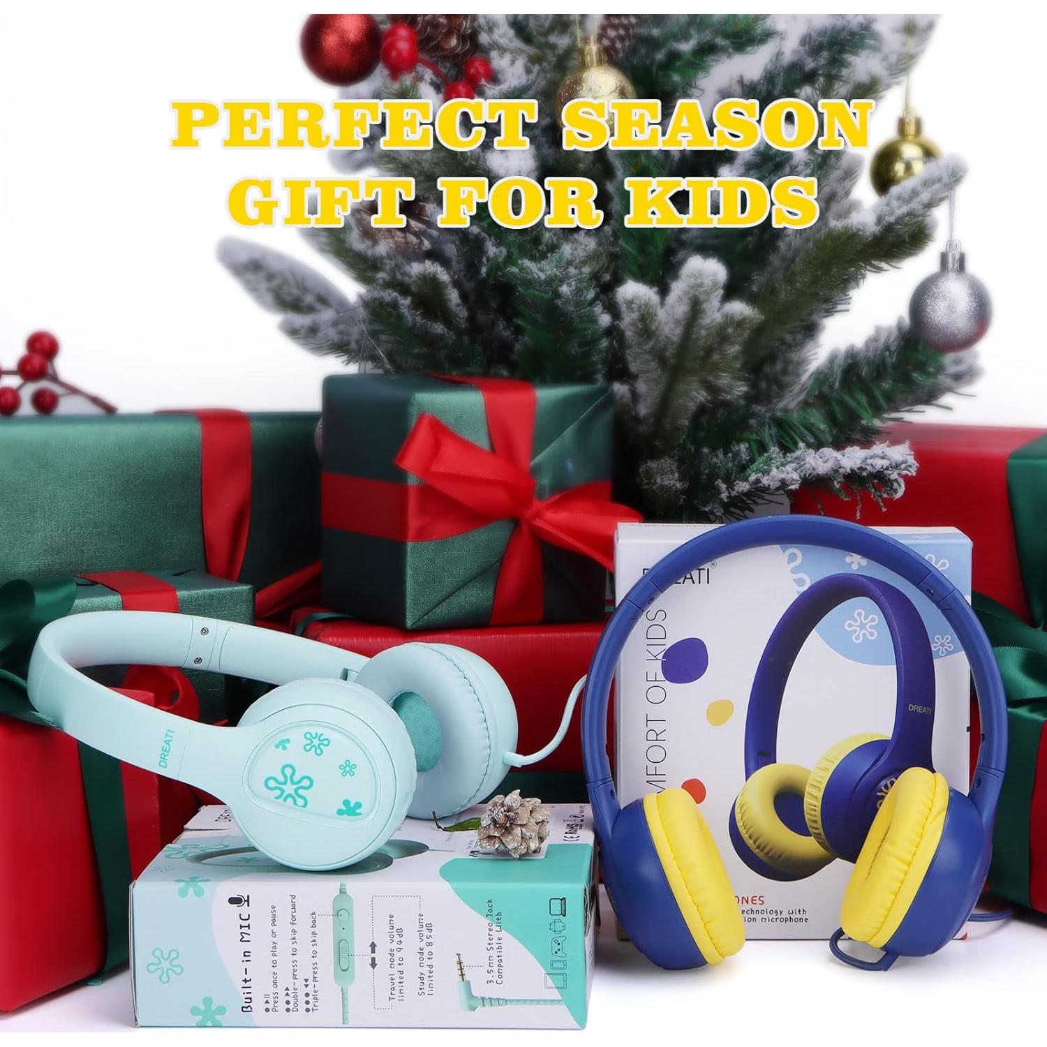 Headphones for Kids,85/94db Volume Limiter Boys Girls On Earphones Wired with Microphone,Kids Head Phones with Audio Sharing for iPad/Kindle/PC/Laptop/School(Blue)