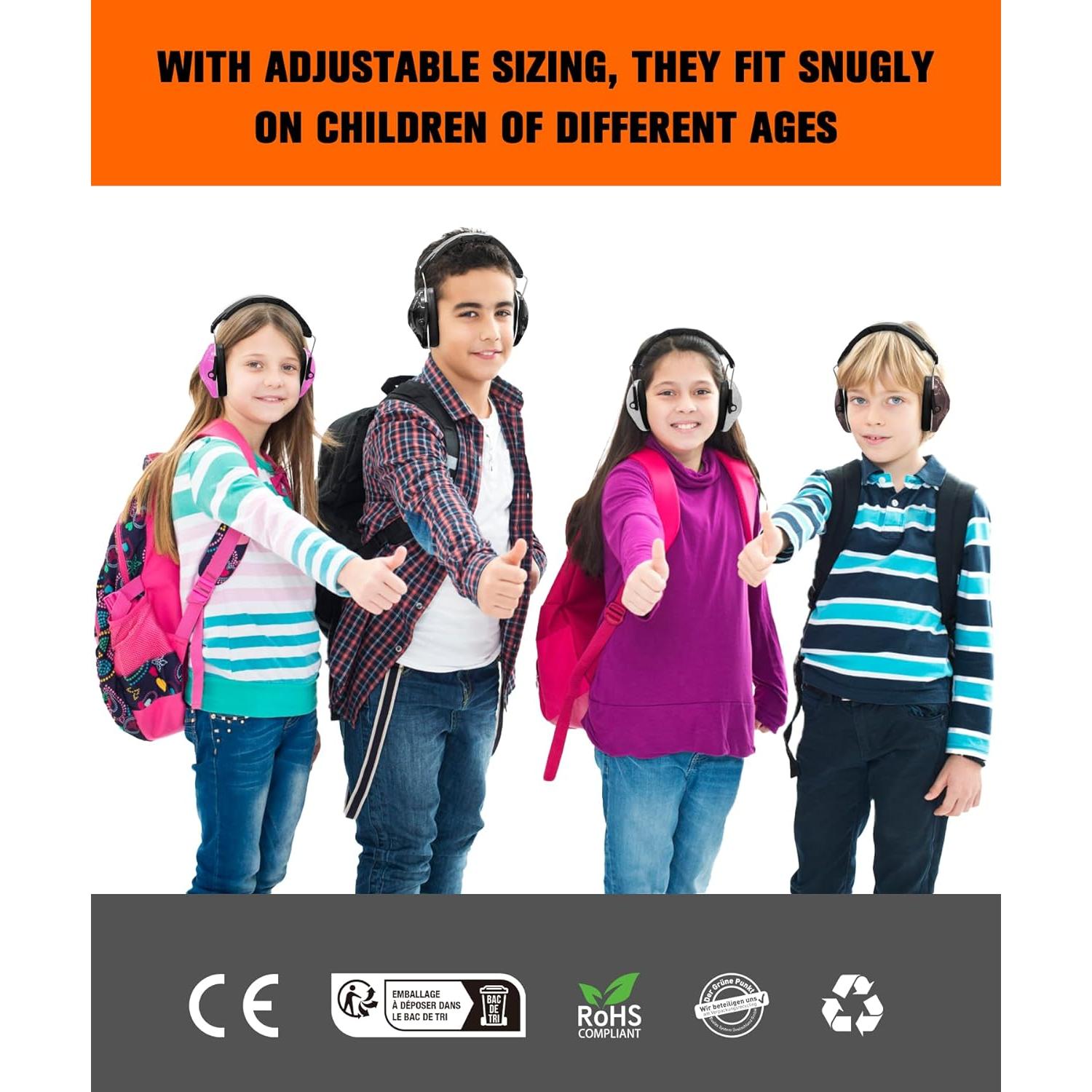 ZOHAN 032 Kids Noise Canceling Headphones - 25dB NRR Kids Ear Protection Earmuffs for School, Monster Jam, Fireworks, Travel, Air Show, Concert, Autism - Black