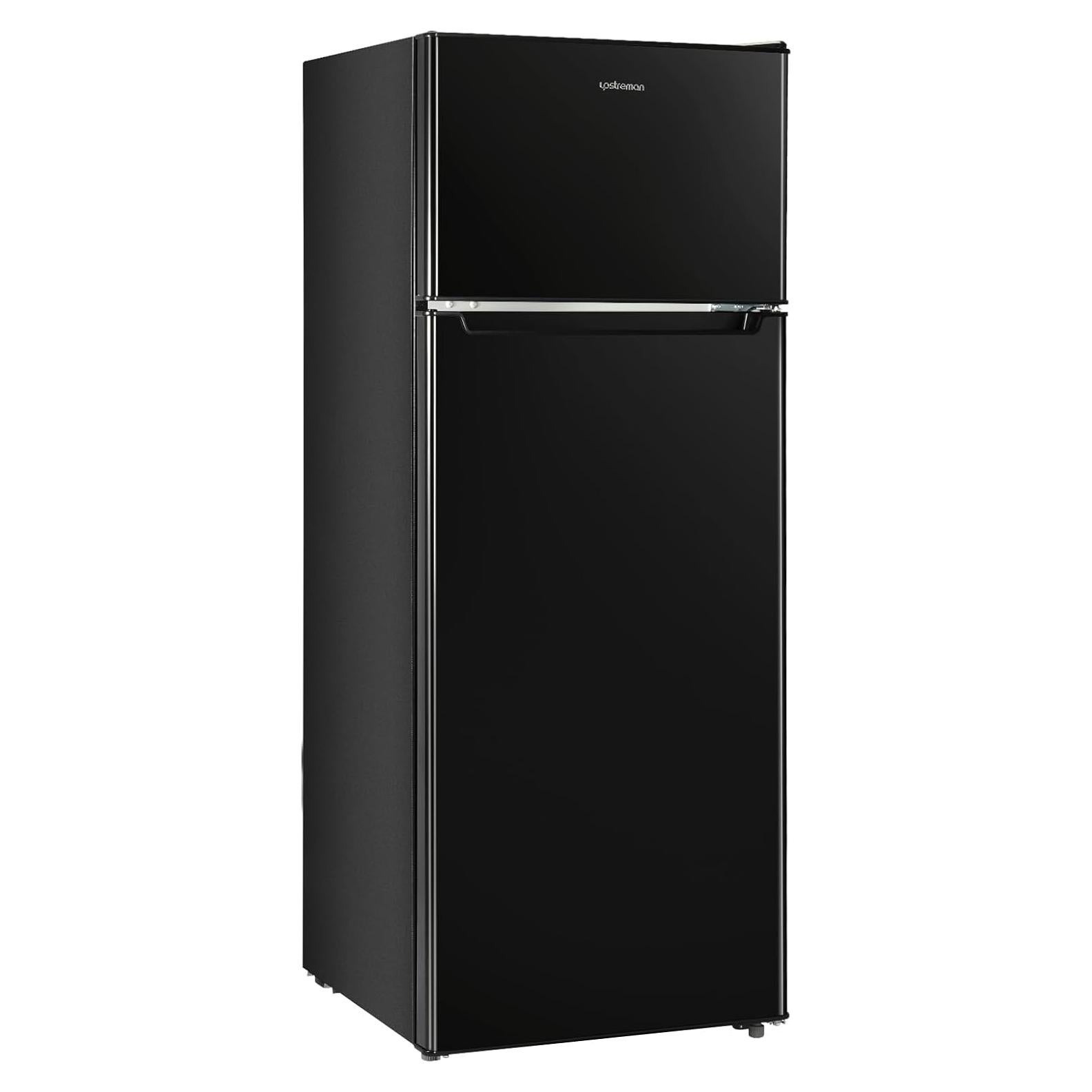 Upstreman 7.7 Cu.Ft. Refrigerator with Freezer, Double Door Fridge, Adjustable Thermostat, Large Capacity, Reversible Door Swing, Refrigerator for Apartment, Office, Dorm, Black（BD75）
