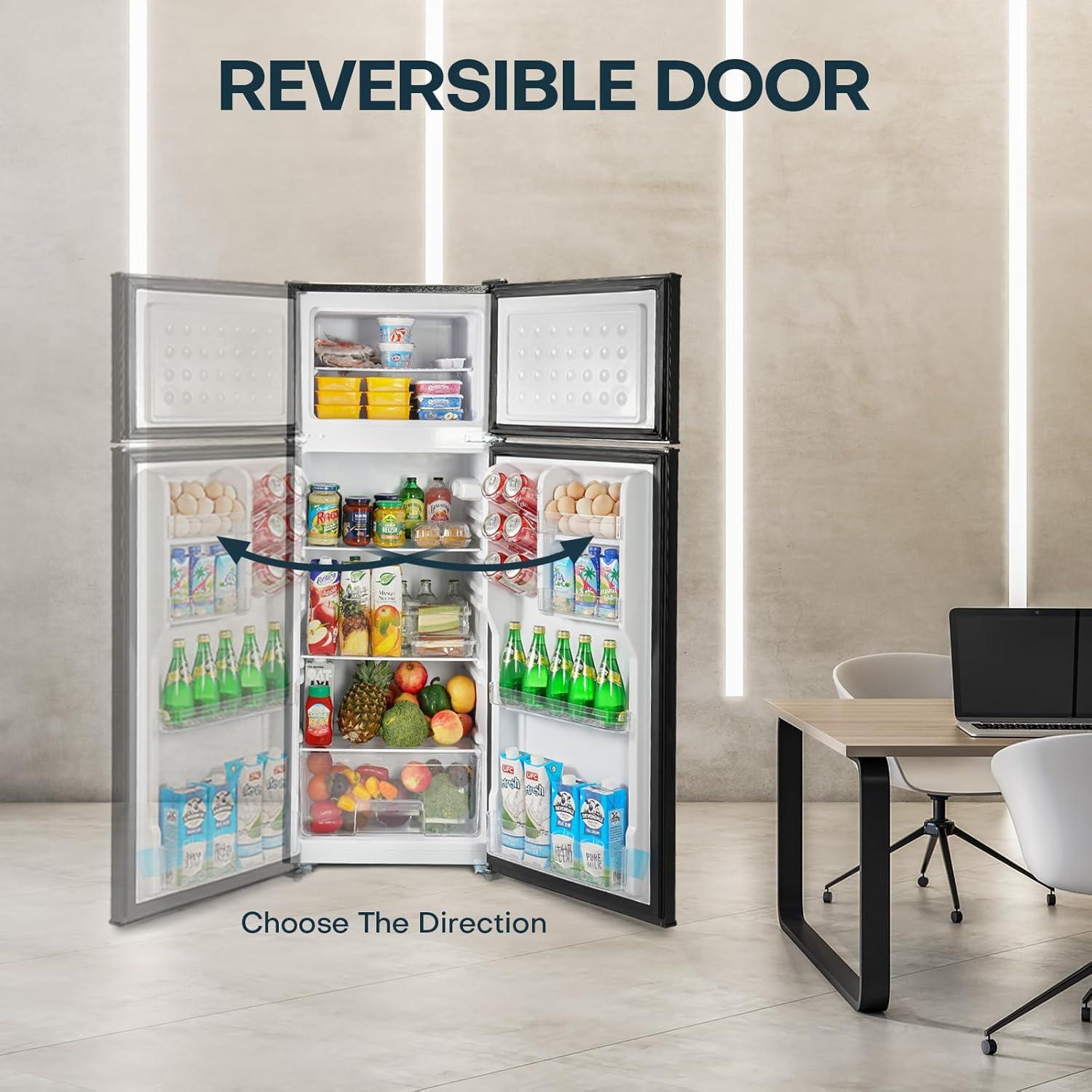 Upstreman 7.7 Cu.Ft. Refrigerator with Freezer, Double Door Fridge, Adjustable Thermostat, Large Capacity, Reversible Door Swing, Refrigerator for Apartment, Office, Dorm, Black（BD75）