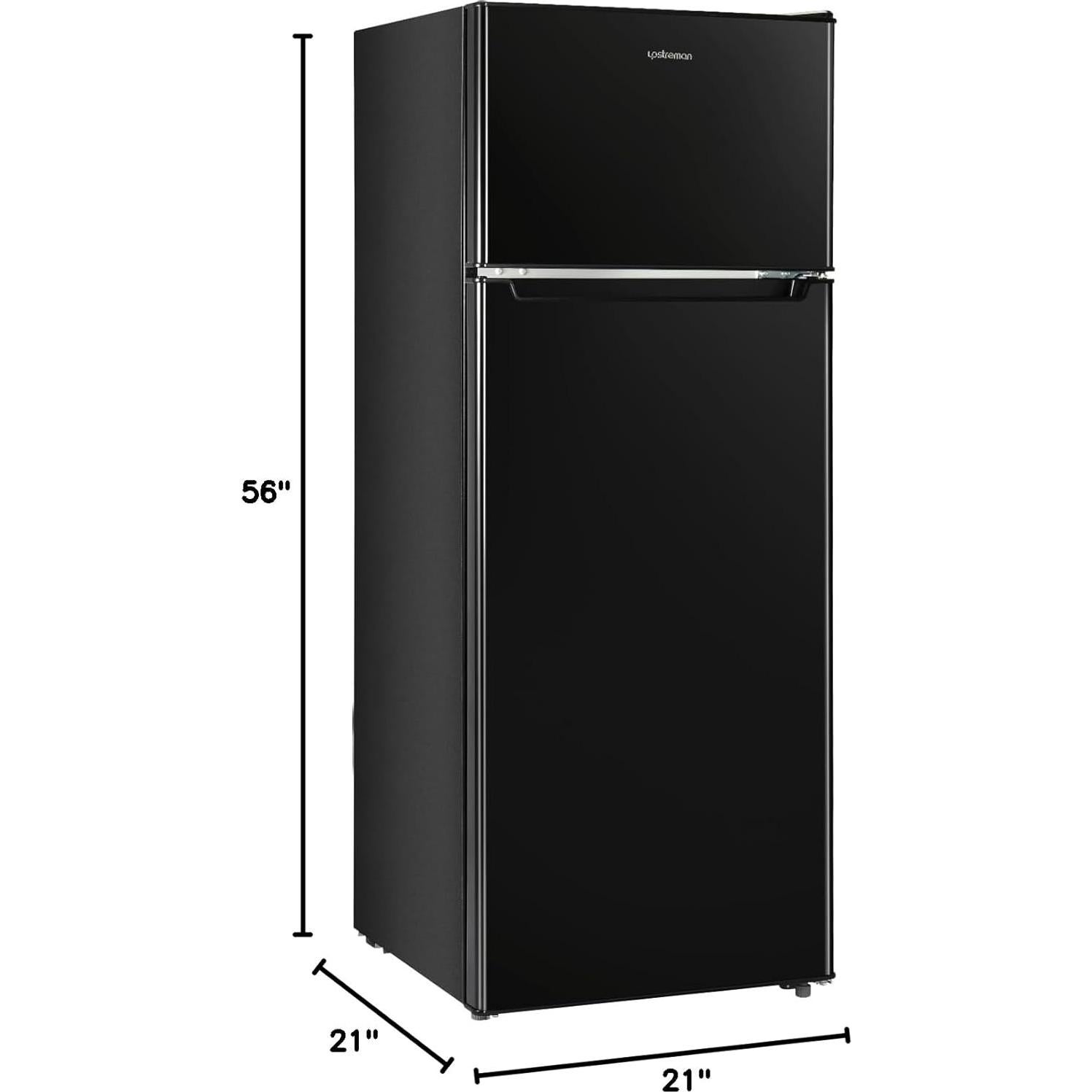 Upstreman 7.7 Cu.Ft. Refrigerator with Freezer, Double Door Fridge, Adjustable Thermostat, Large Capacity, Reversible Door Swing, Refrigerator for Apartment, Office, Dorm, Black（BD75）