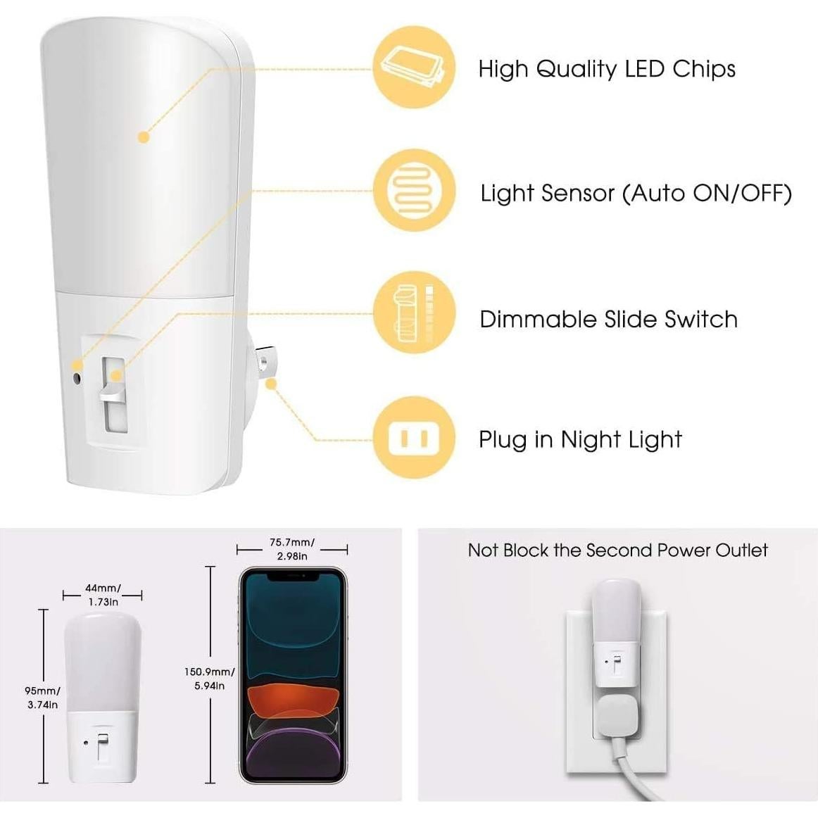Luz Nocturna Enchufable LOHAS-LED 3000K Regulable 2 Paquete