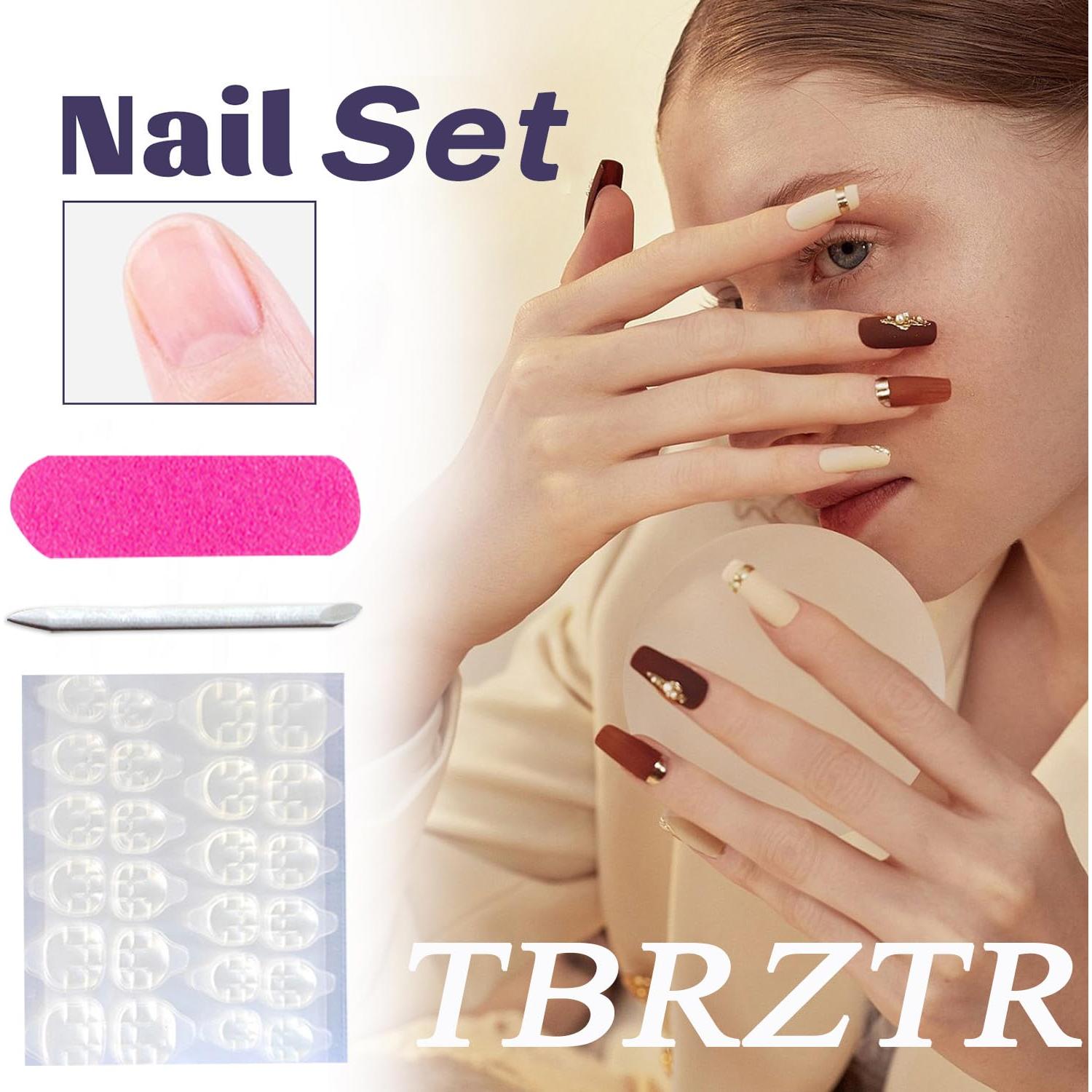 Uñas Postizas Florales Azules TBRZTR 24 Piezas Acrílicas
