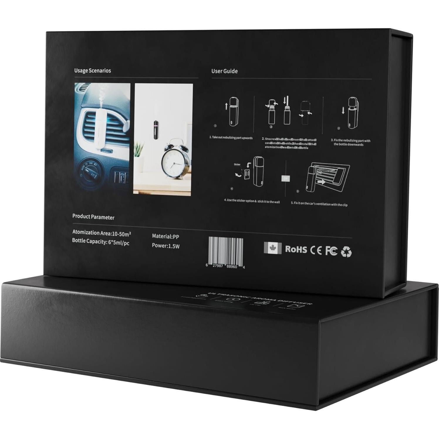 Difusor de Aroma Ultrasónico CÁPSULA 33 para Auto Negro