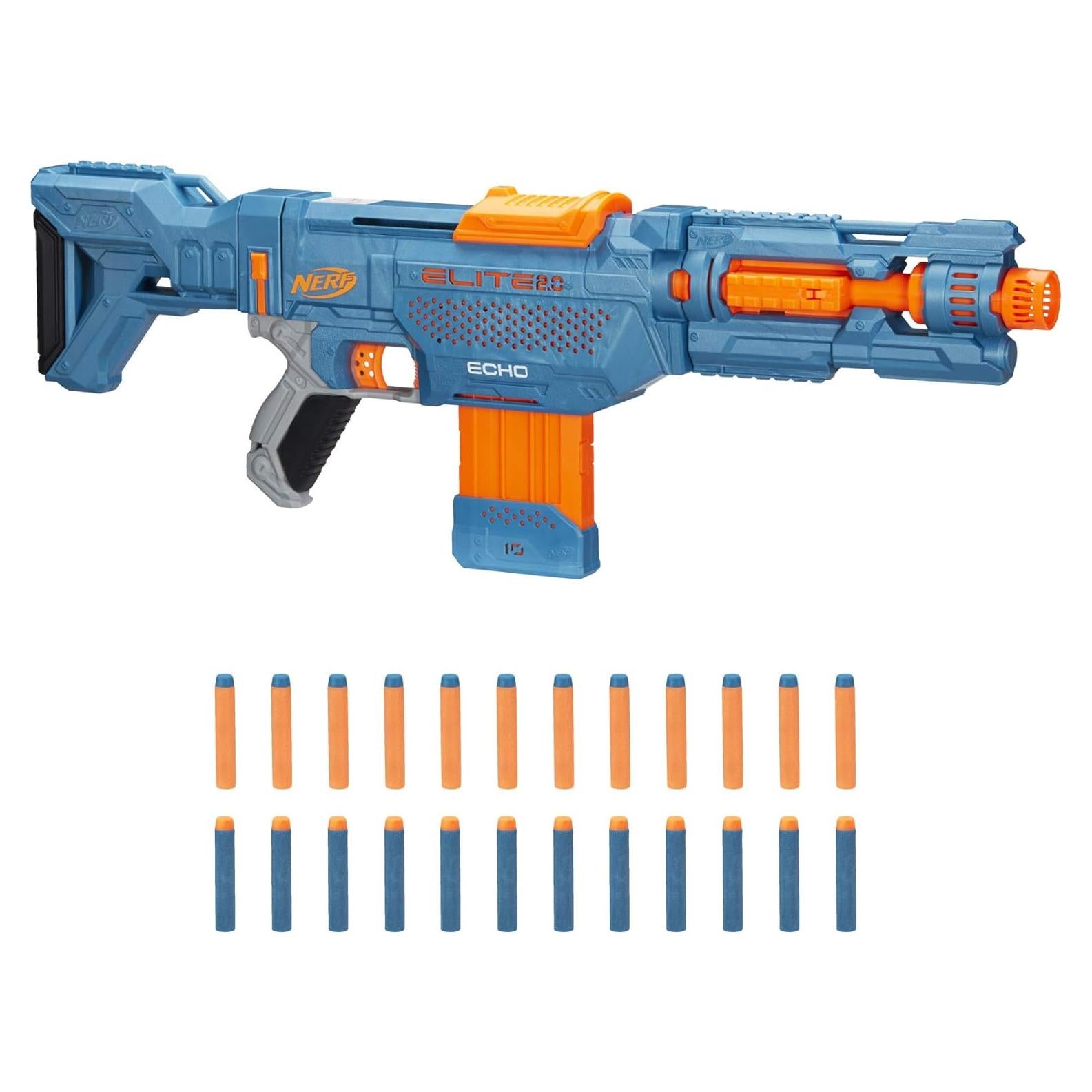 Nerf Elite 2.0 Echo CS-10 Blaster - 24 Official Darts, 10-Dart Clip, Removable Stock and Barrel Extension, 5 Tactical Rails