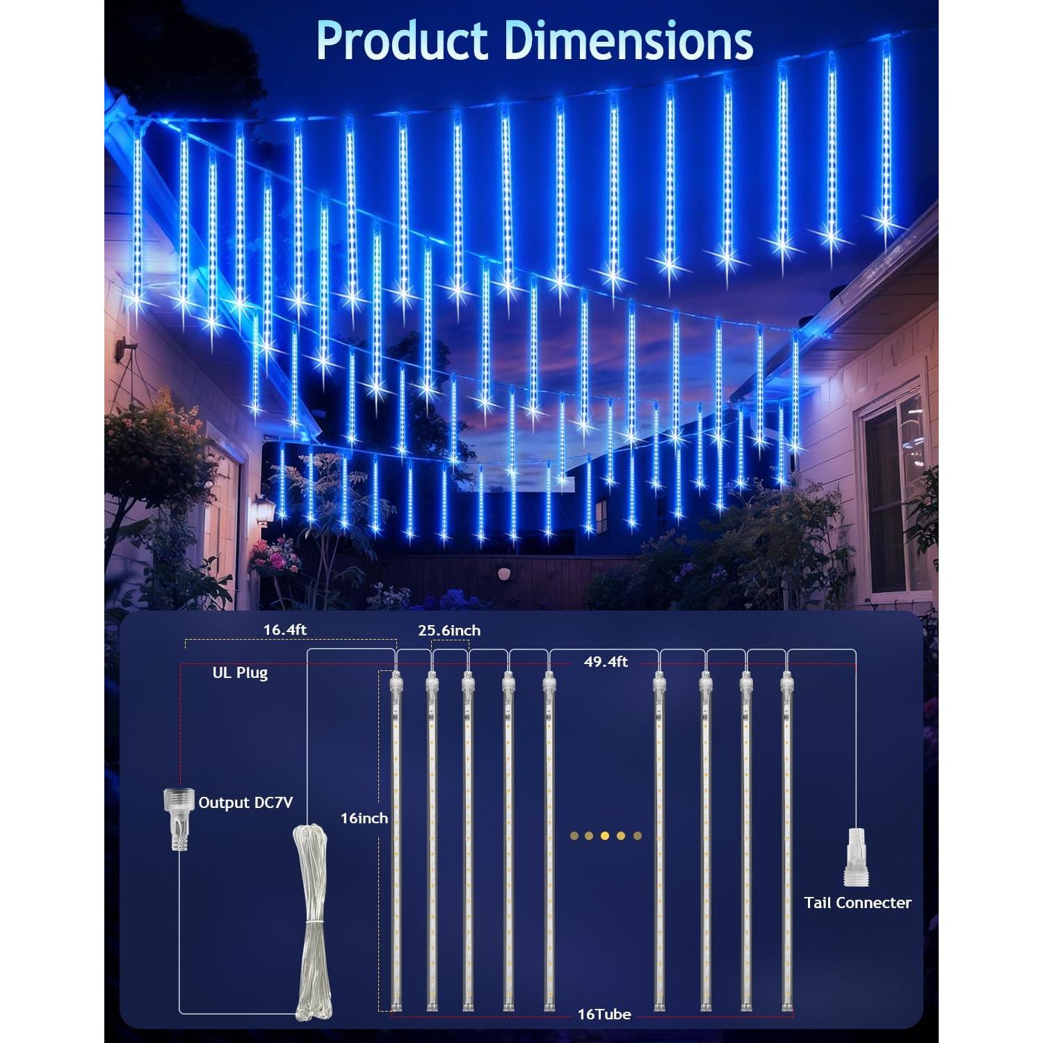 Luces de Navidad para Exterior PEMOTech 16 Tubos 40 cm Azul