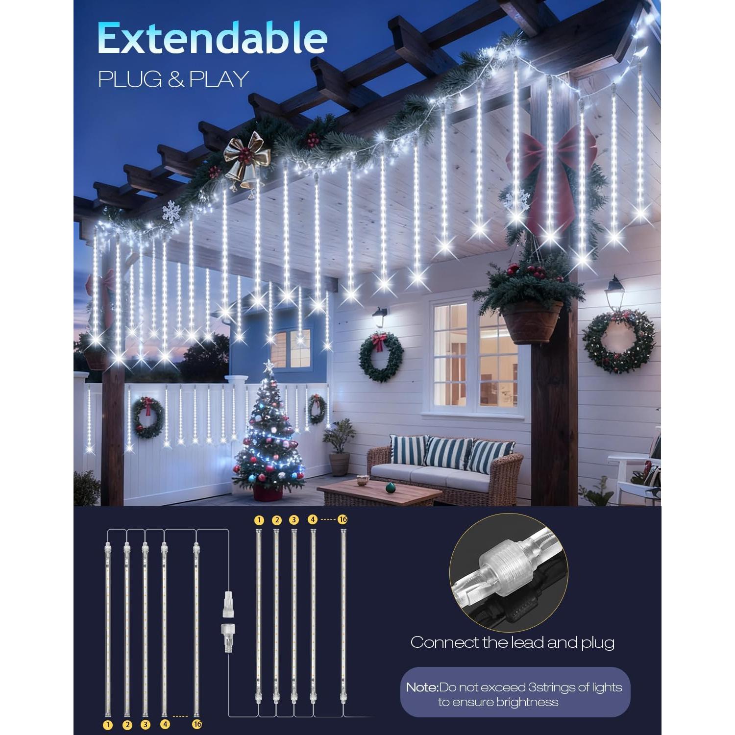Luces Navideñas PEMOTech 16 Tubos 576 LED 15 m Blanco Frío