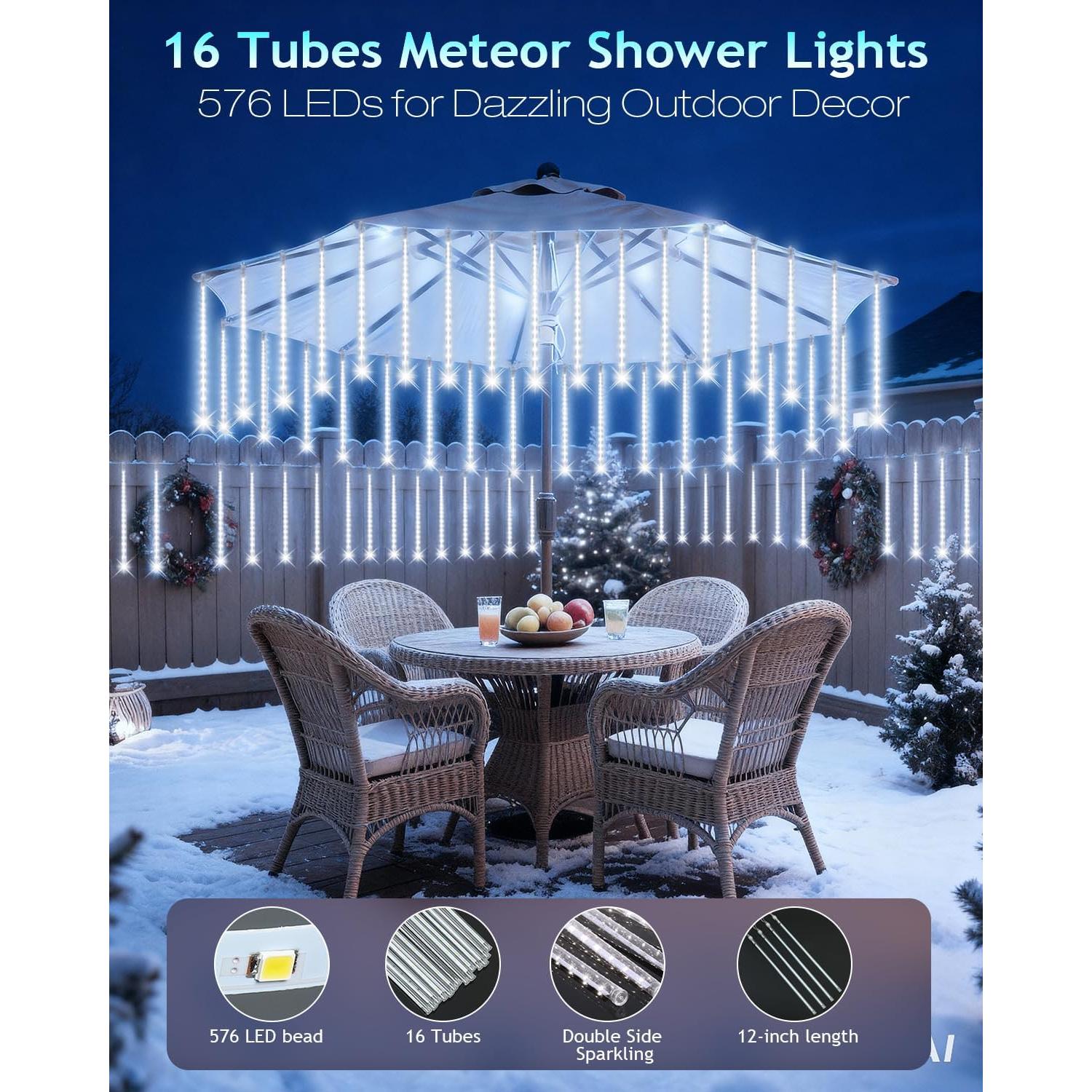 Luces Navideñas PEMOTech 16 Tubos 576 LED 15 m Blanco Frío