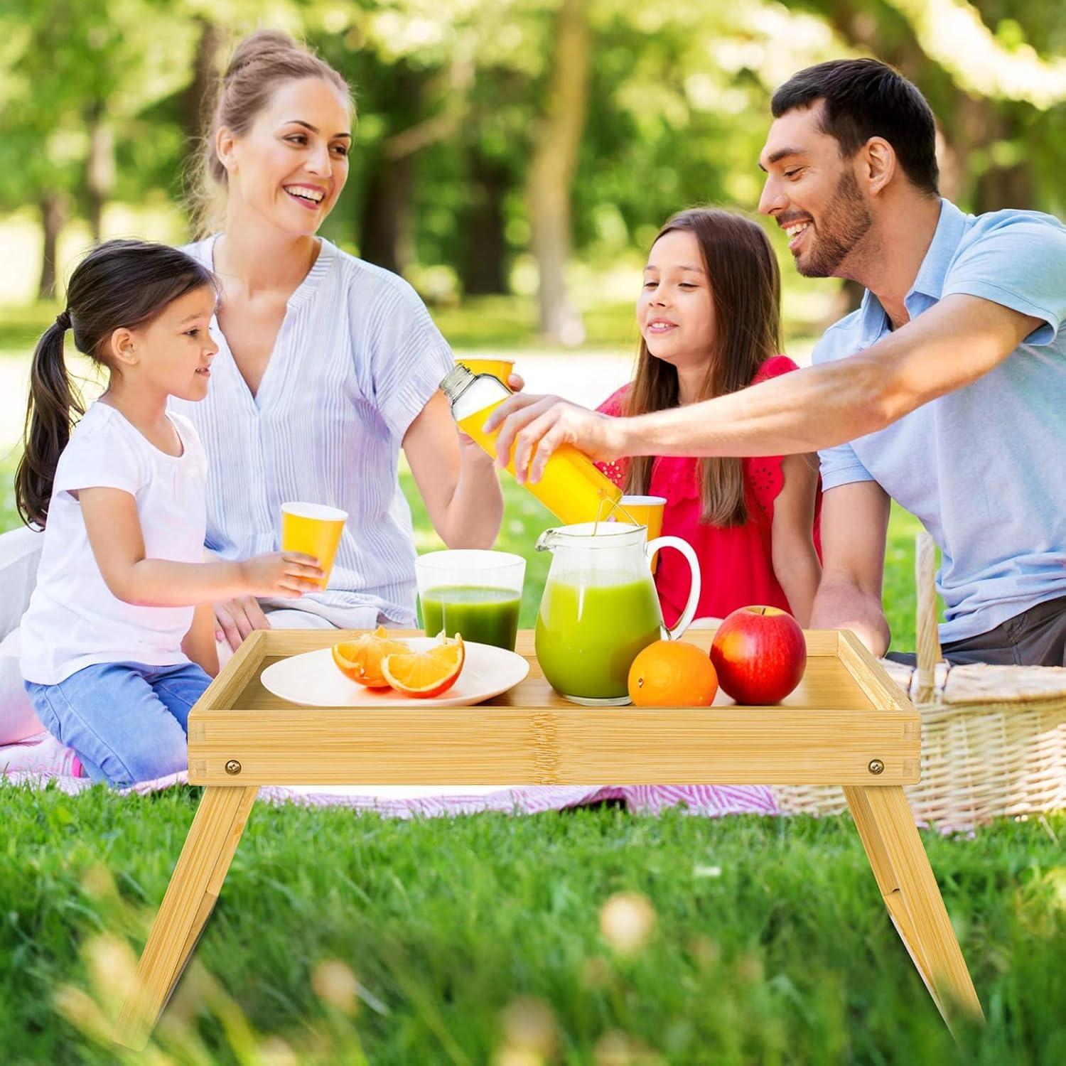 Mesa de bandeja de cama RRX de bambú plegable 47x28 cm beige