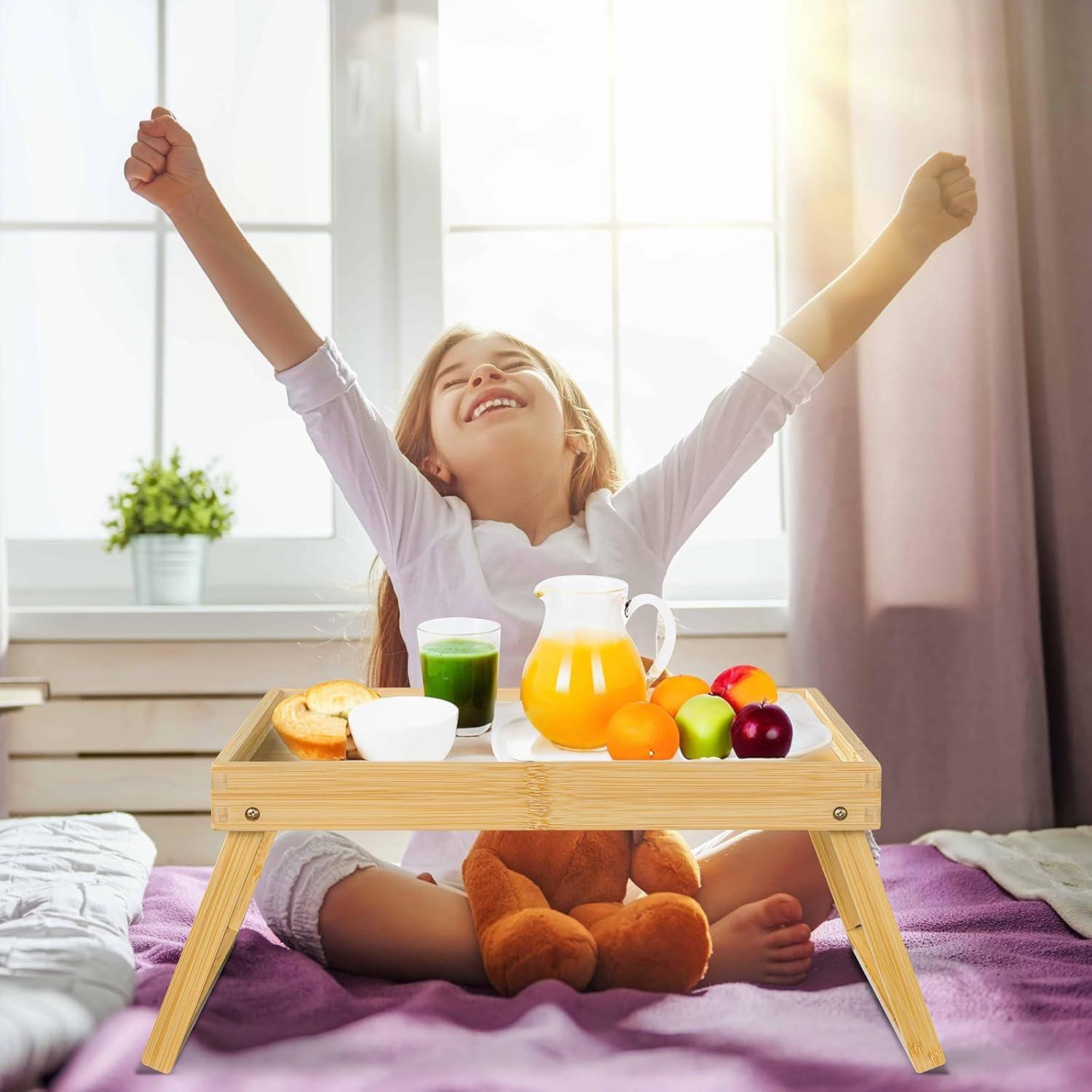 Mesa de bandeja de cama RRX de bambú plegable 47x28 cm beige