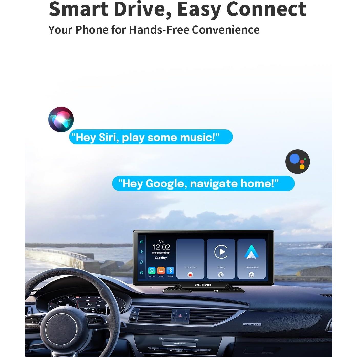 Pantalla Inalámbrica CarPlay ZUCWO 10.26" Táctil con Cámara