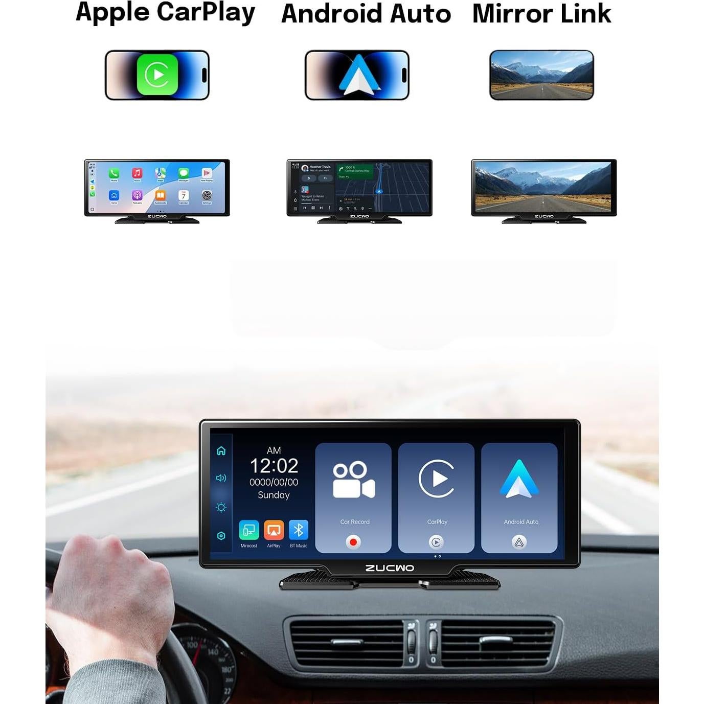 Pantalla Inalámbrica CarPlay ZUCWO 10.26" Táctil con Cámara