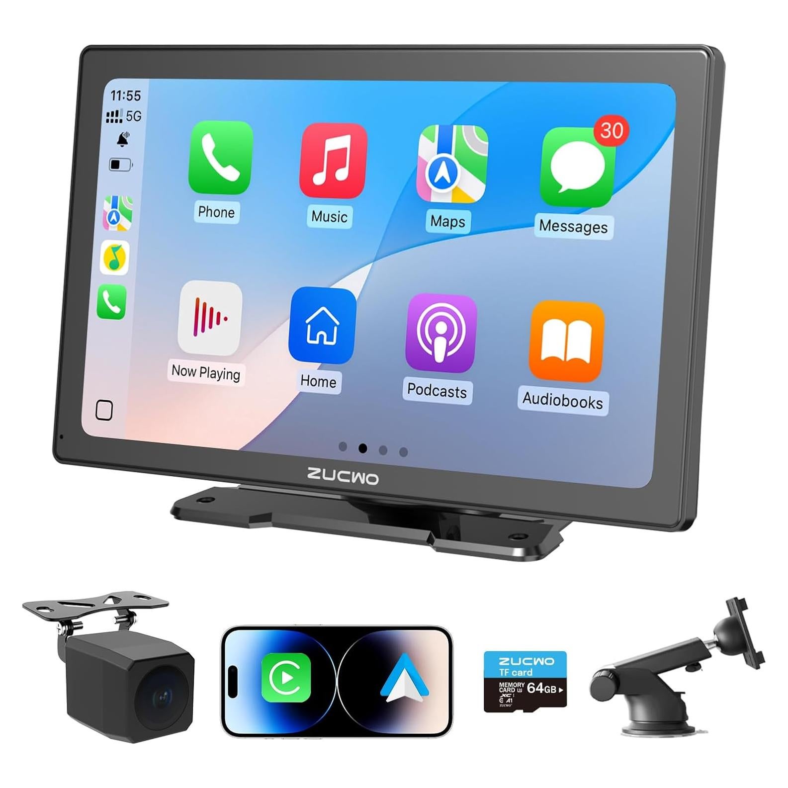 Pantalla Inalámbrica CarPlay 9" ZUCWO con Cámara y Bluetooth