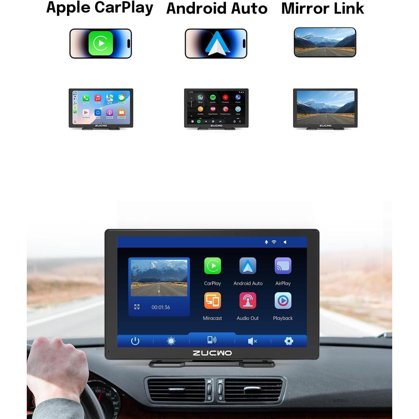 Pantalla Inalámbrica CarPlay 9" ZUCWO con Cámara y Bluetooth