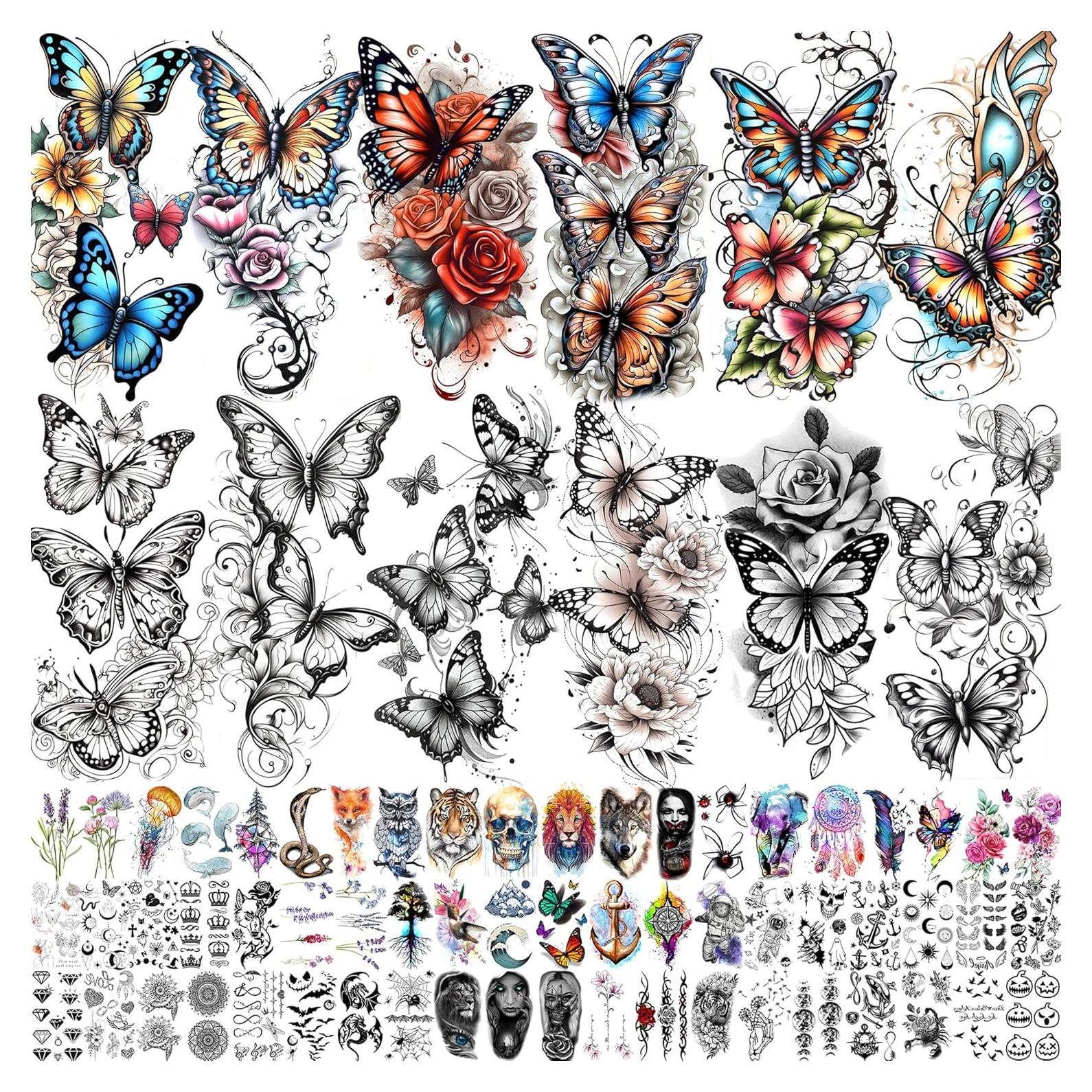 72 Tatuajes Temporales Acuarela Mariposas Toneoldshu