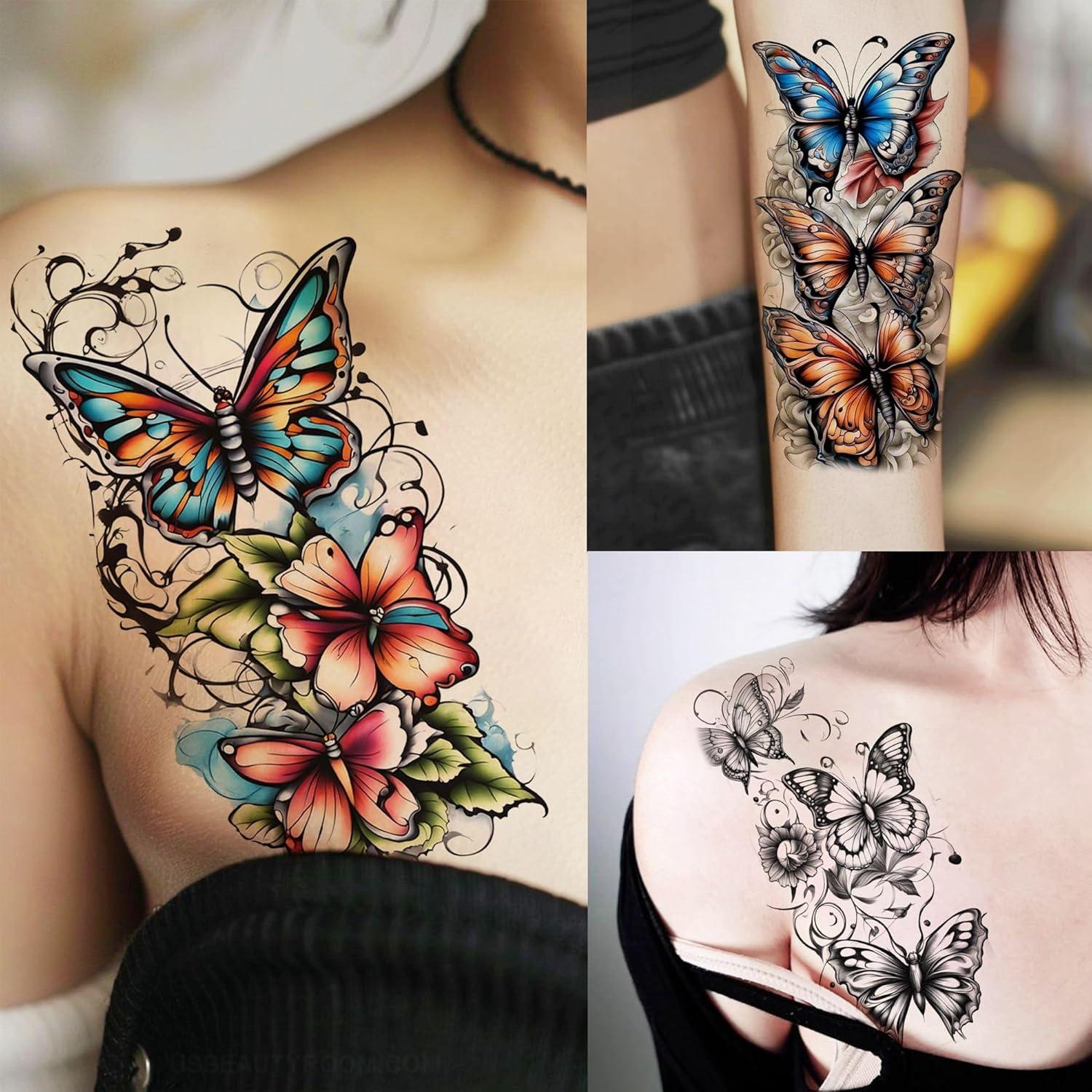 72 Tatuajes Temporales Acuarela Mariposas Toneoldshu
