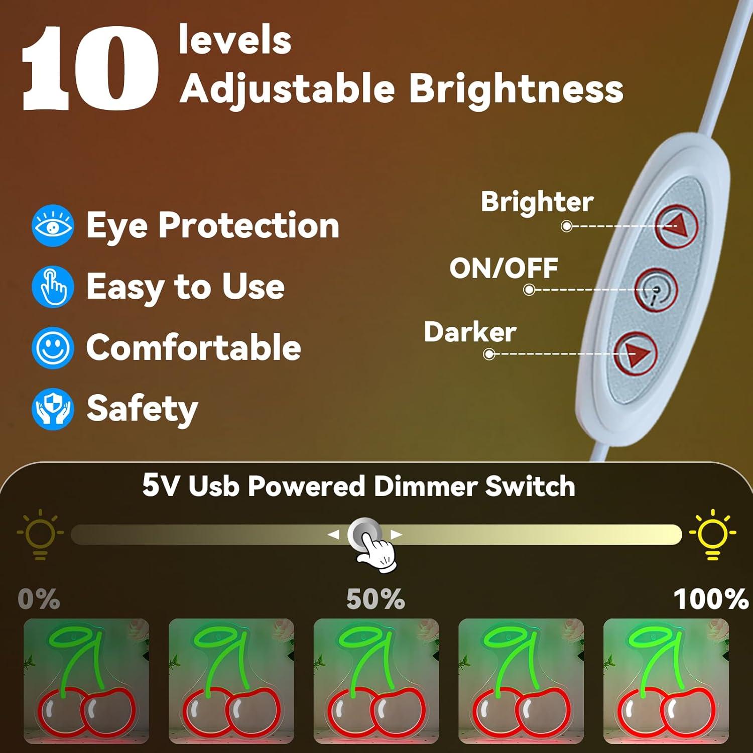 Letrero de Neón Cereza LED AYwyYjCh 22.86x19.81 cm Regulable