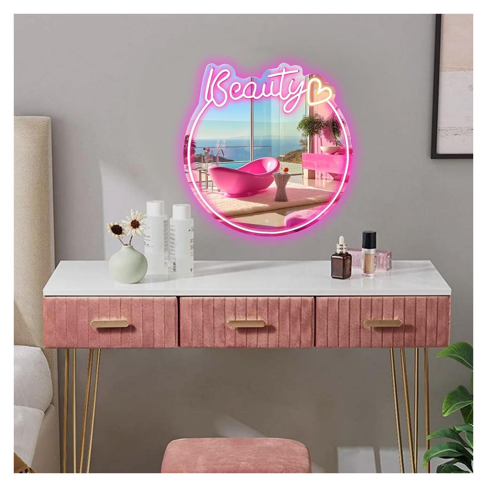 Espejo de Neón LED Rosa 16" Neonawall para Decoración