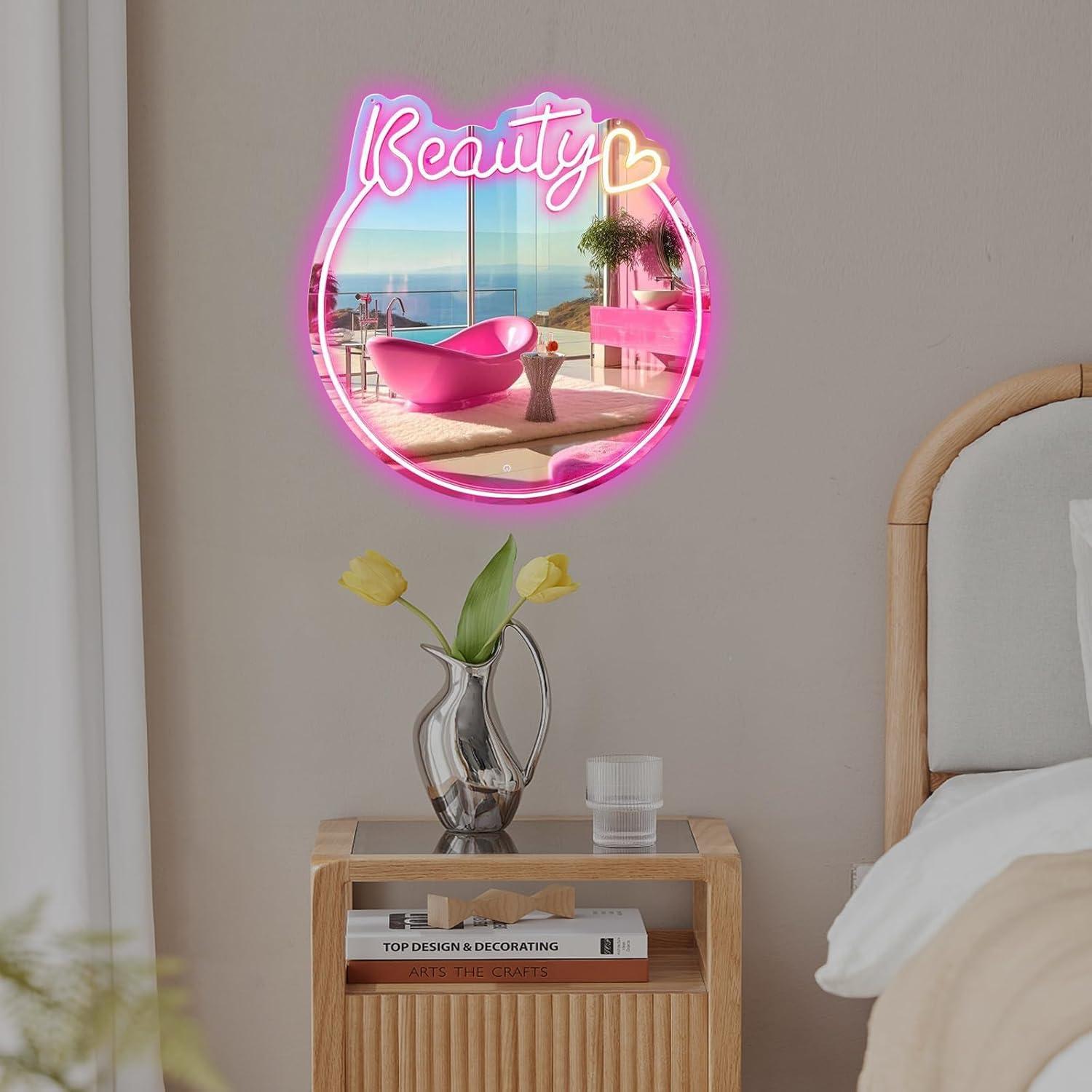 Espejo de Neón LED Rosa 16" Neonawall para Decoración