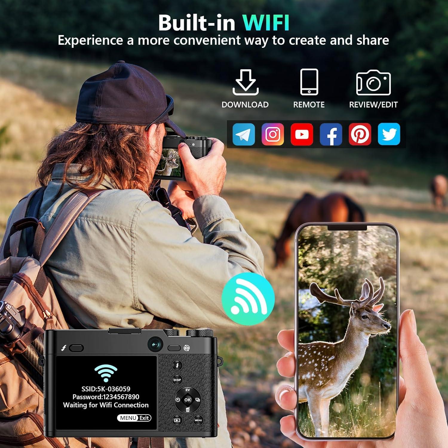 Cámara Digital 5K Aboobu 64MP con Zoom Óptico 6X y WiFi