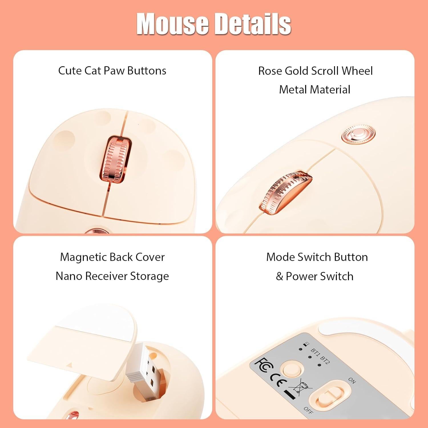 Ratón Inalámbrico TISHLED Patita de Gato Kawaii 2.4GHz/Bluetooth