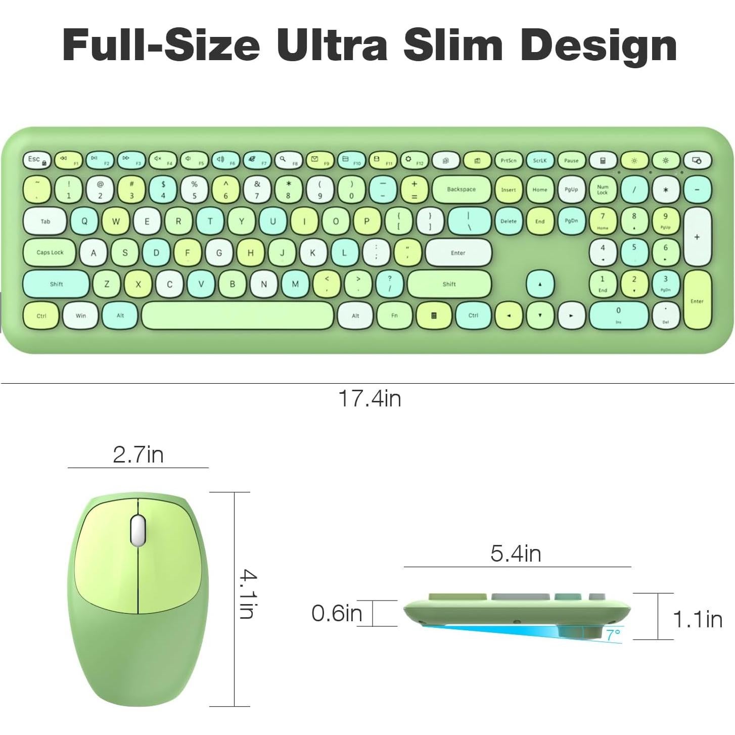 Combo Teclado y Ratón Inalámbrico Grenf Slim 2.4G USB Verde