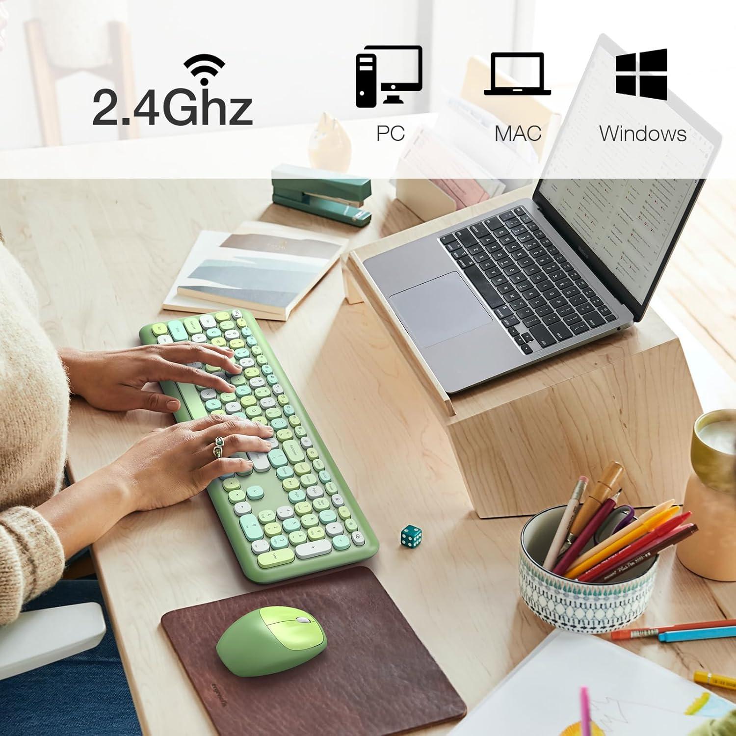 Combo Teclado y Ratón Inalámbrico Grenf Slim 2.4G USB Verde