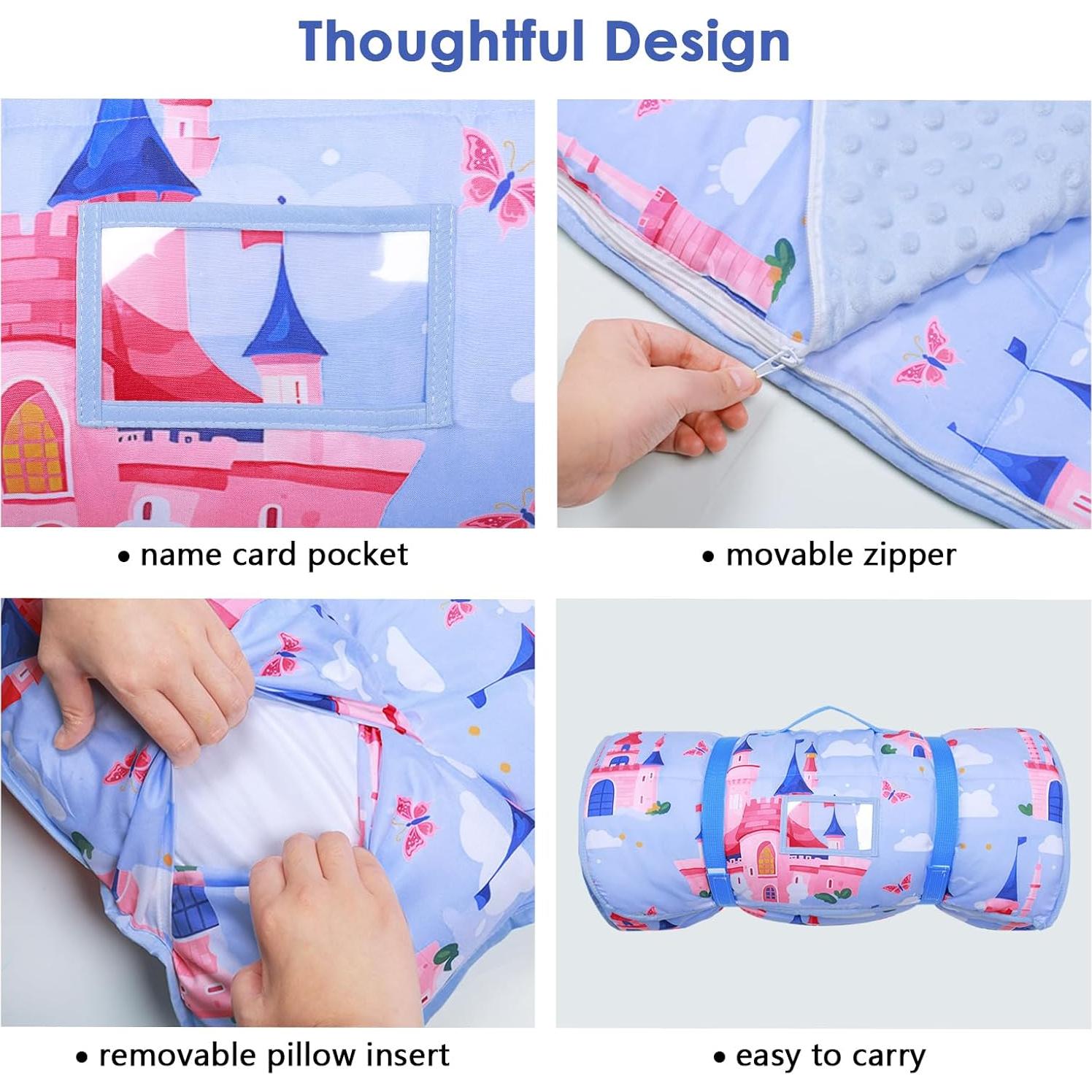 Saco de dormir infantil Decalsweet 2 en 1 con almohada azul