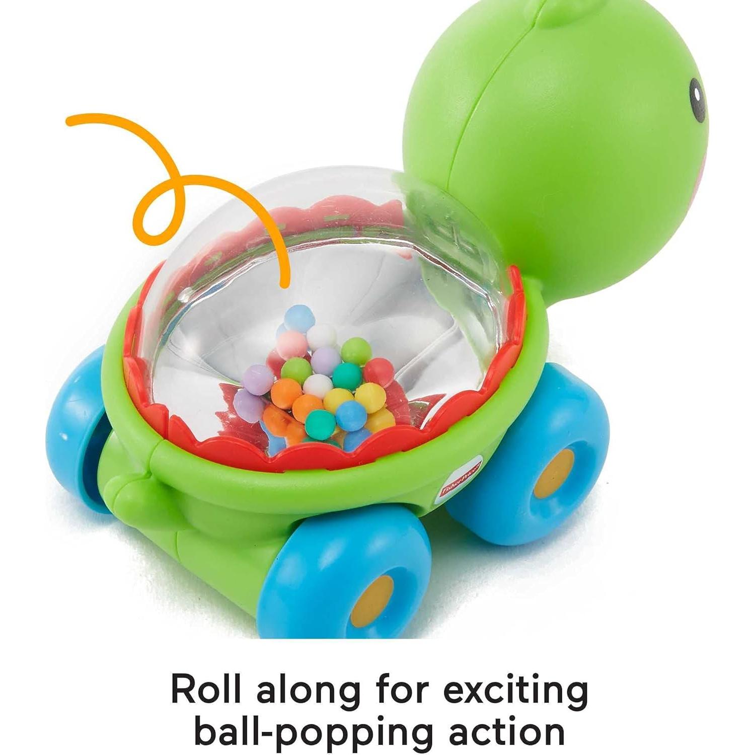 Baby Crawling Toy Poppity Pop Turtle Push-Along Vehicle with Ball Popping Sounds for Infants Ages 6+ Months​