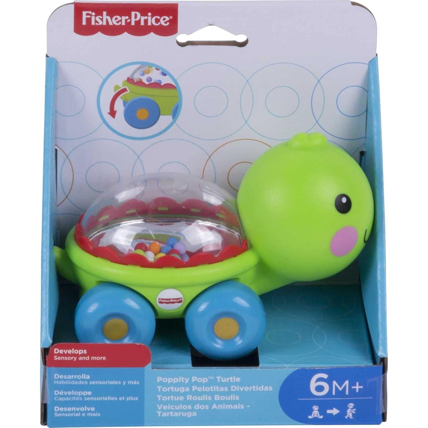 Baby Crawling Toy Poppity Pop Turtle Push-Along Vehicle with Ball Popping Sounds for Infants Ages 6+ Months​