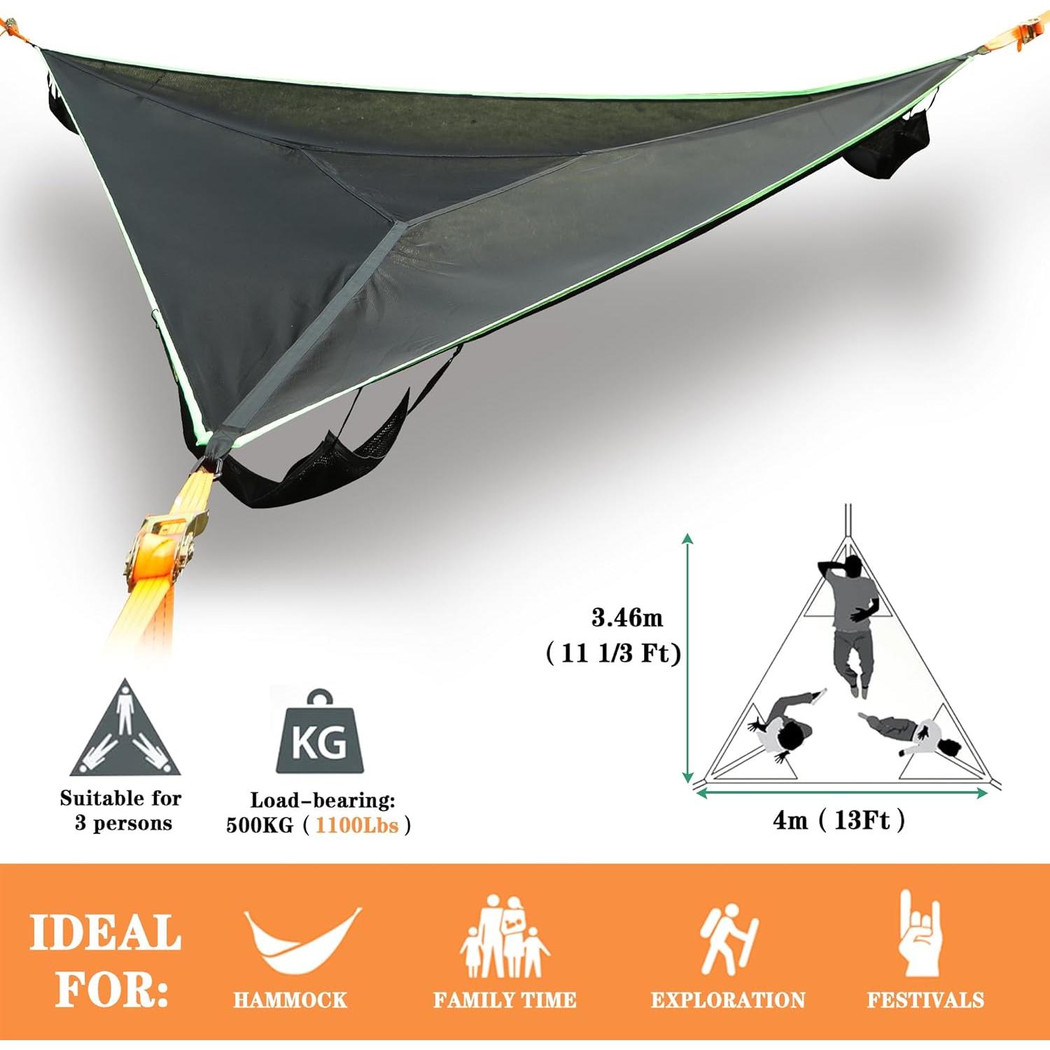 Hamaca Triangular de Camping ISTATSO 400 cm 454 kg para 2-6 Personas