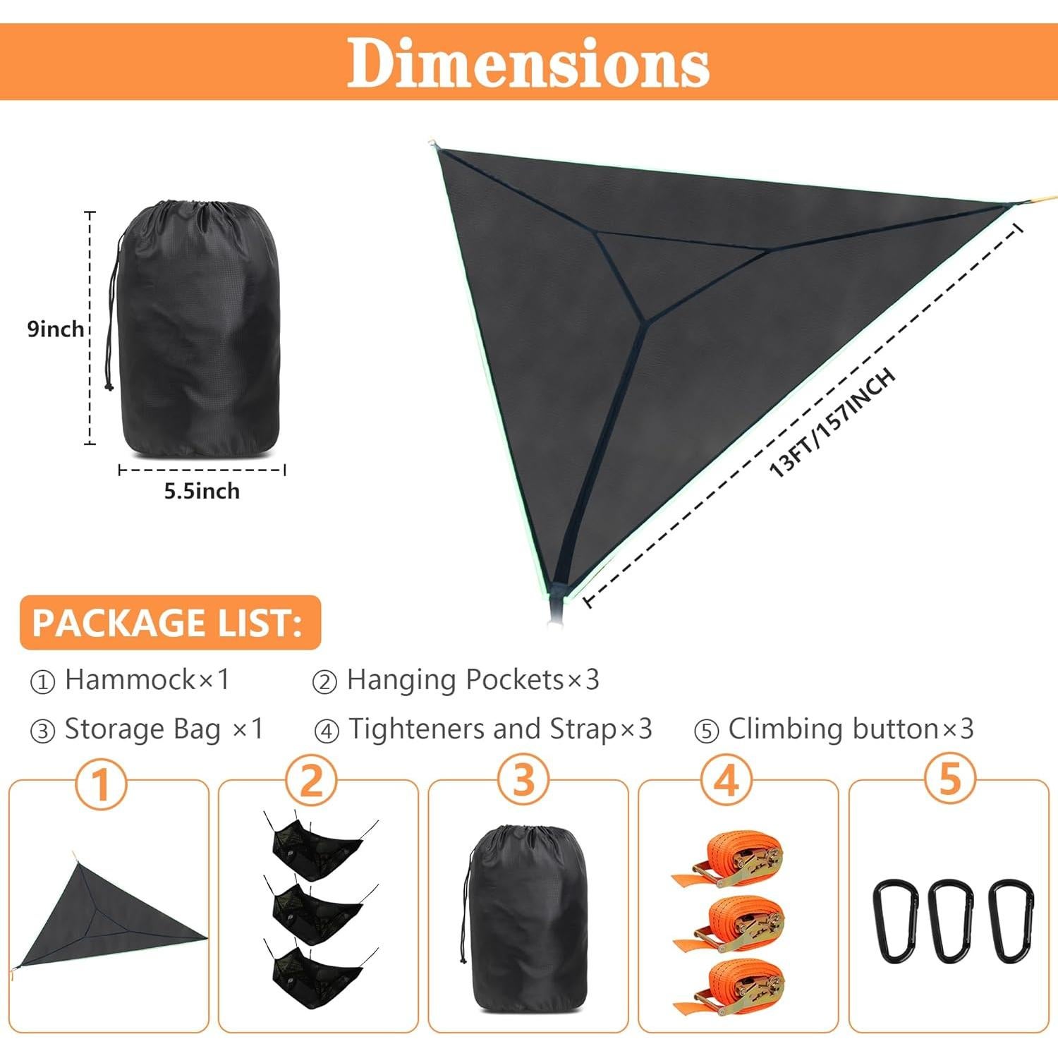 Hamaca Triangular de Camping ISTATSO 400 cm 454 kg para 2-6 Personas