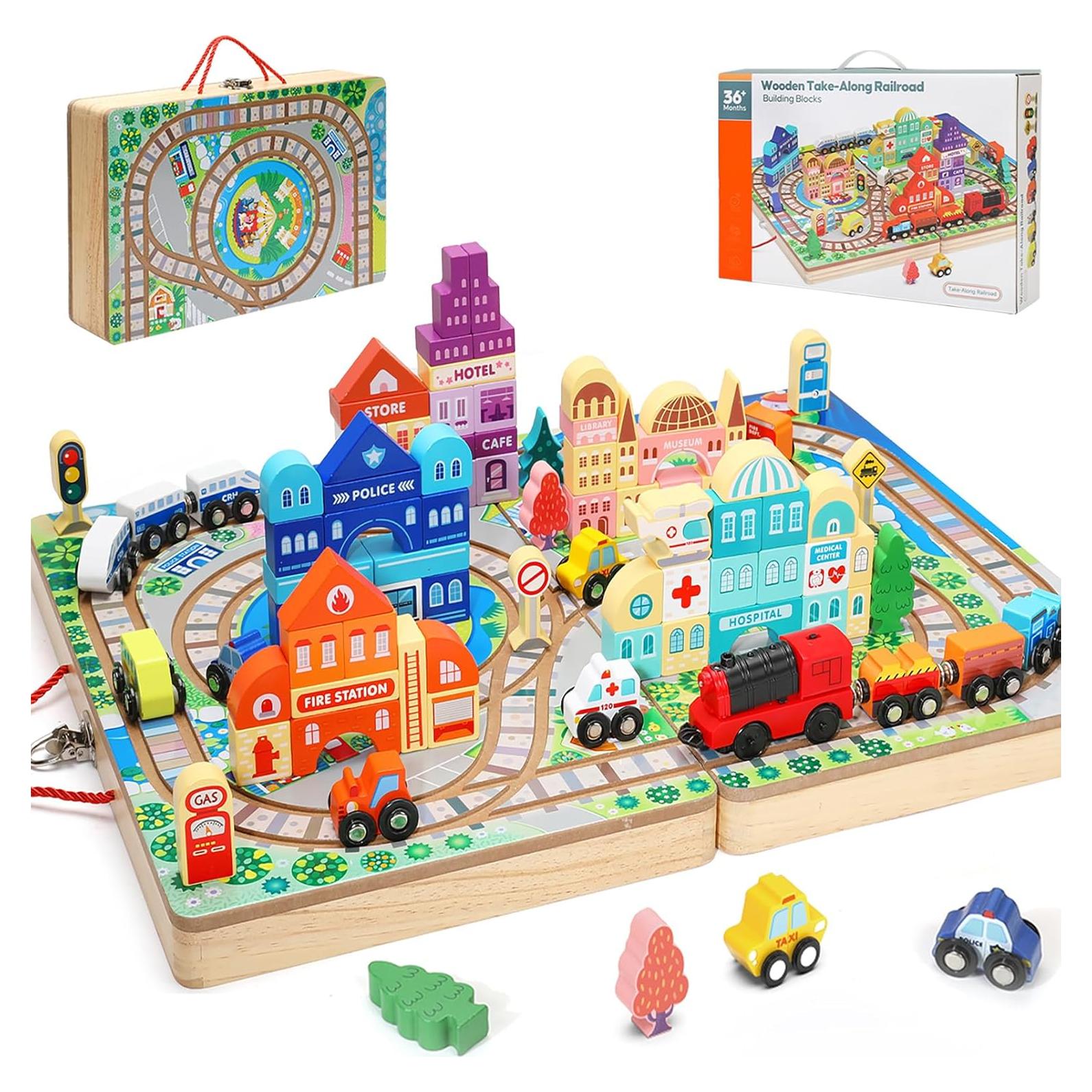 Juego de Bloques de Madera Migargle Tren Educativo 3-5 Años