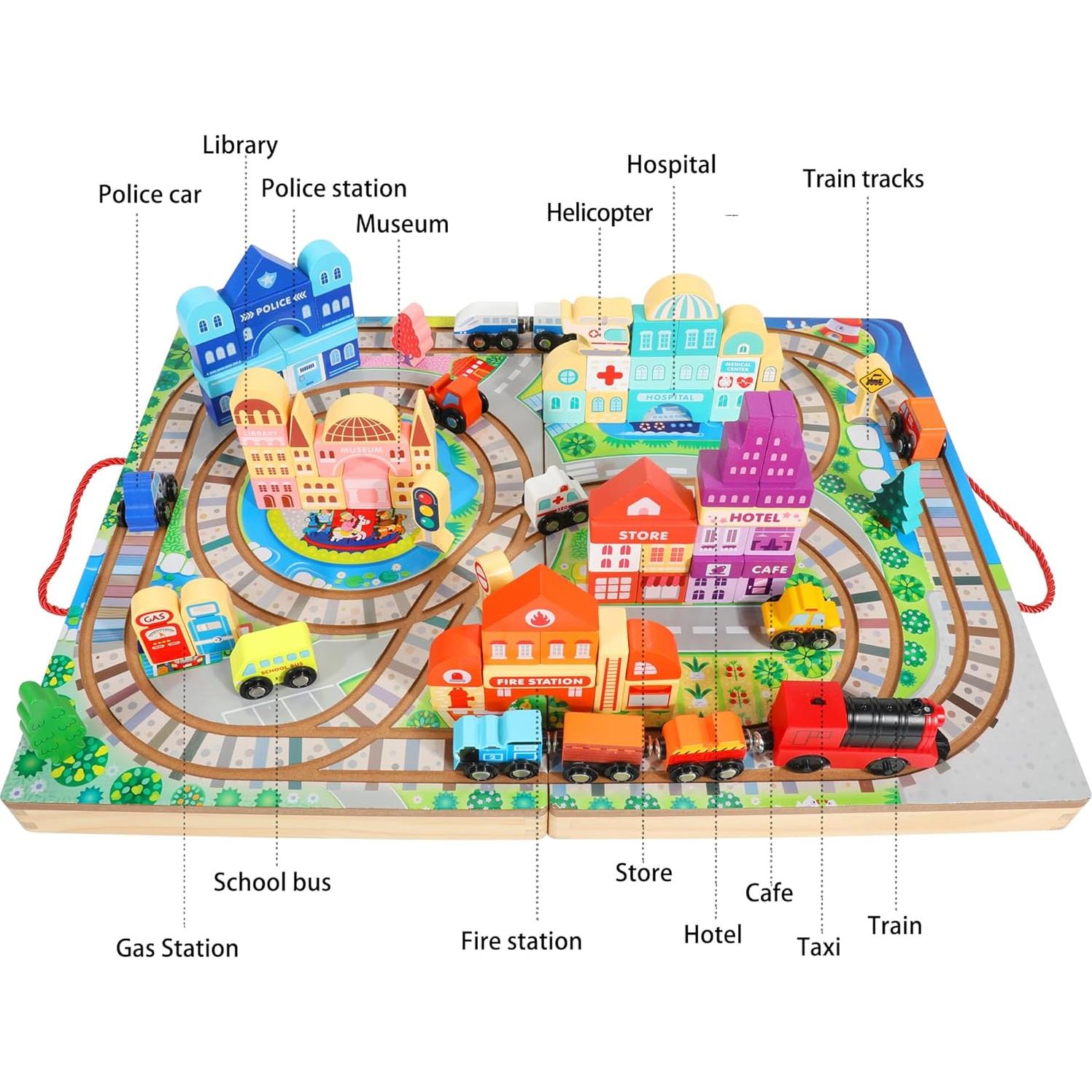 Juego de Bloques de Madera Migargle Tren Educativo 3-5 Años