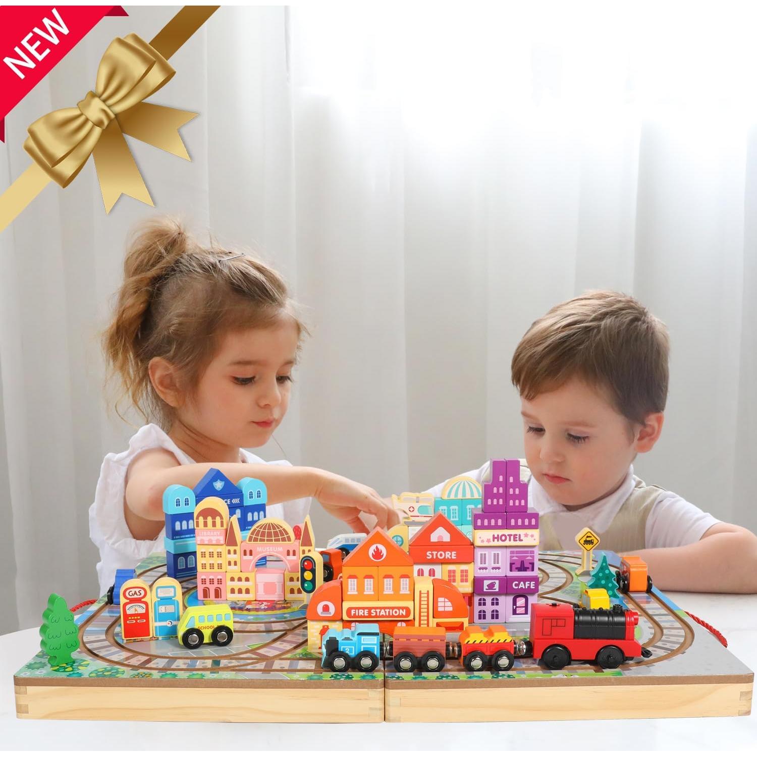 Juego de Bloques de Madera Migargle Tren Educativo 3-5 Años