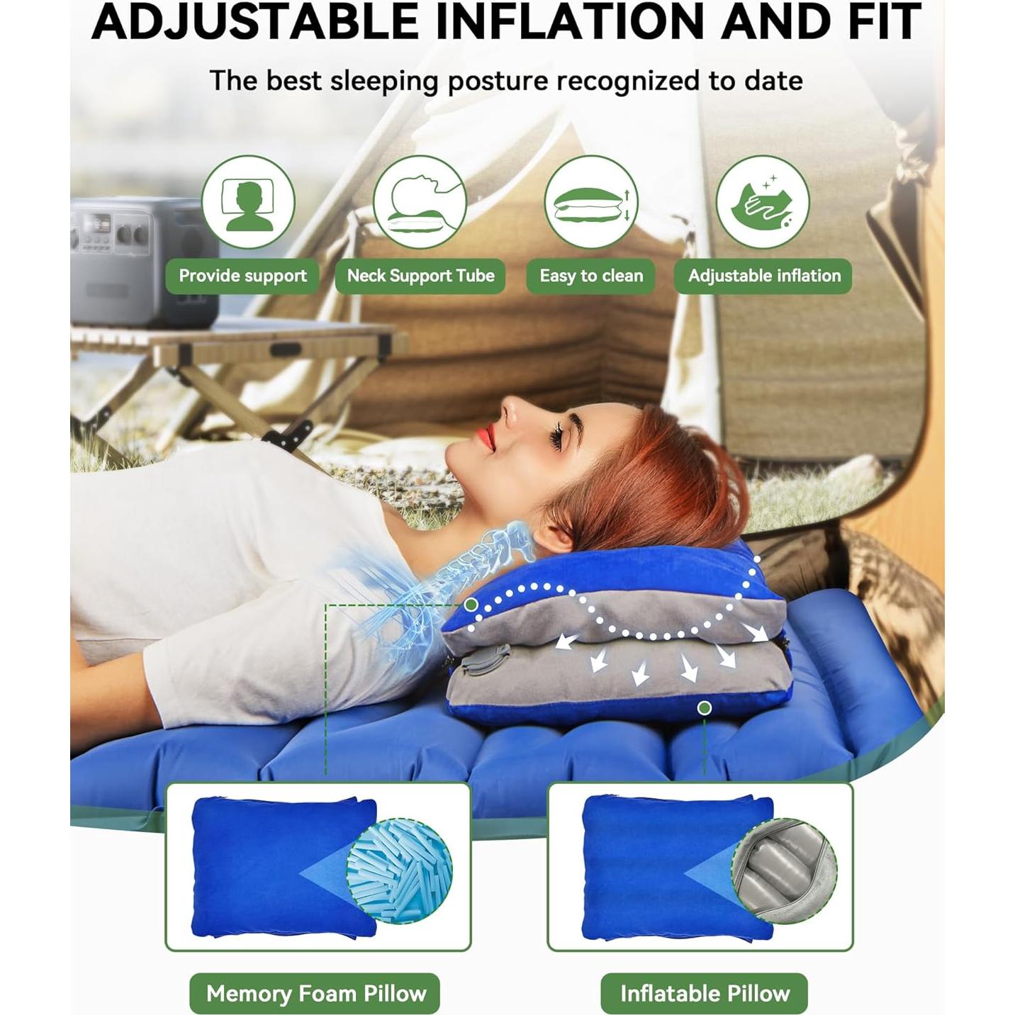 Almohada Lumbar Inflable JefDiee con Espuma de Memoria Azul