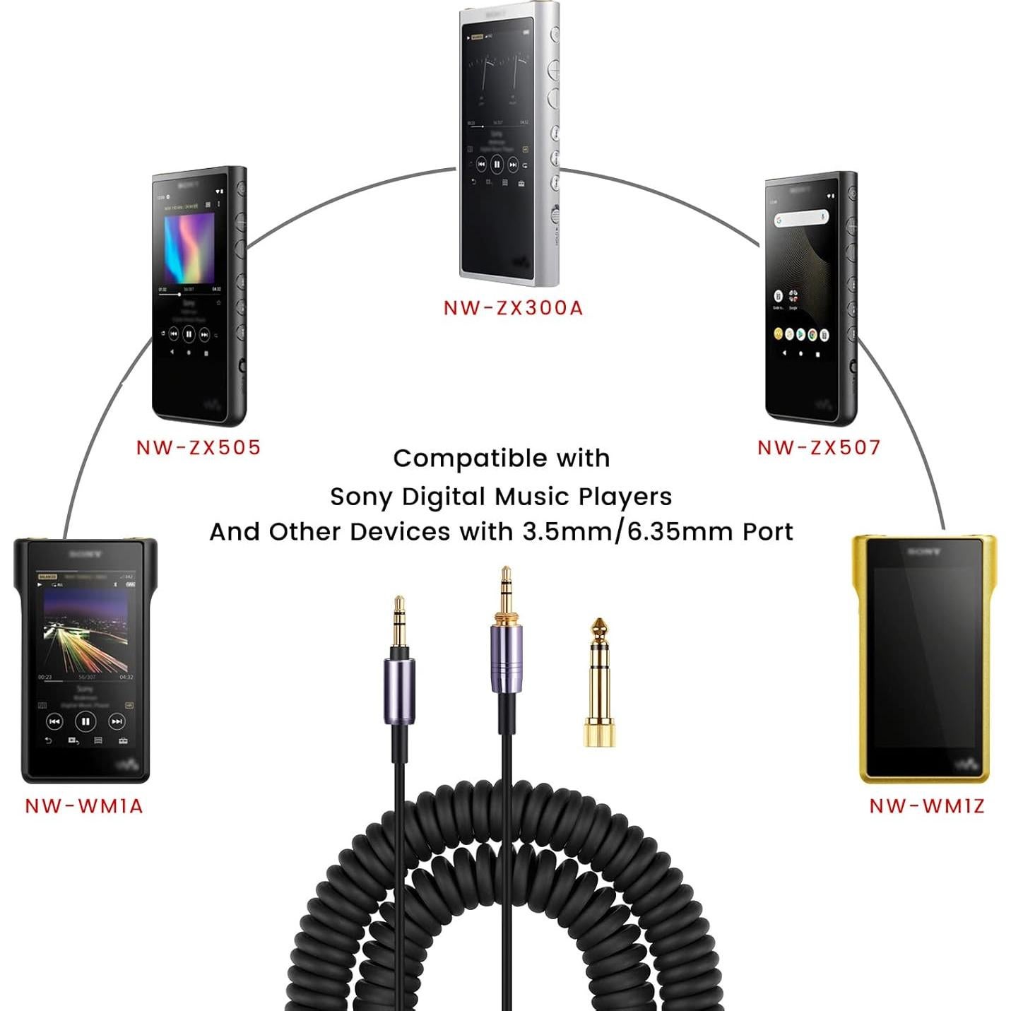 Cable de audio en espiral Weishan 3.5mm con adaptador 6.35mm