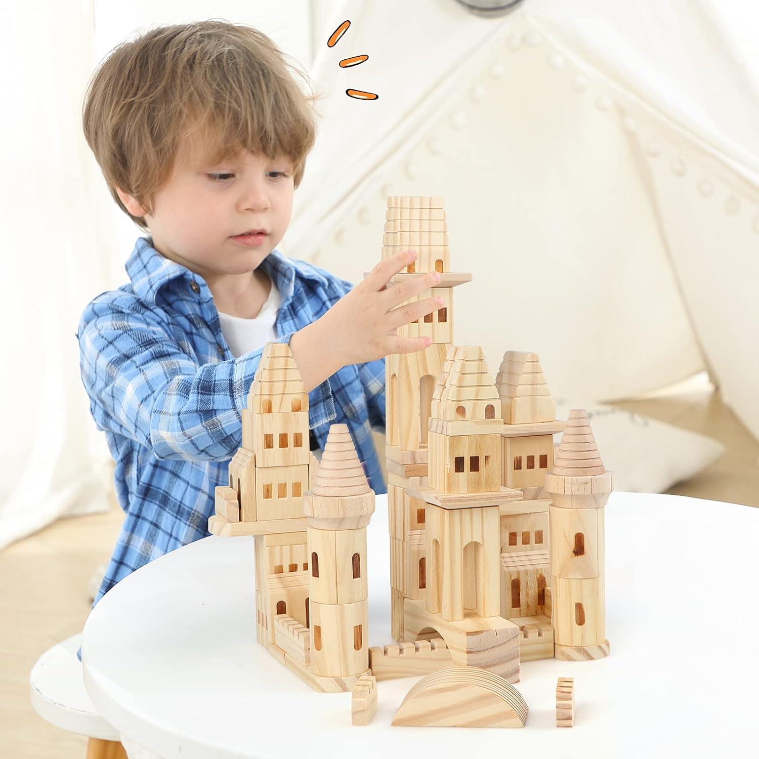 75 Piezas Bloques de Castillo de Madera Garlictoys