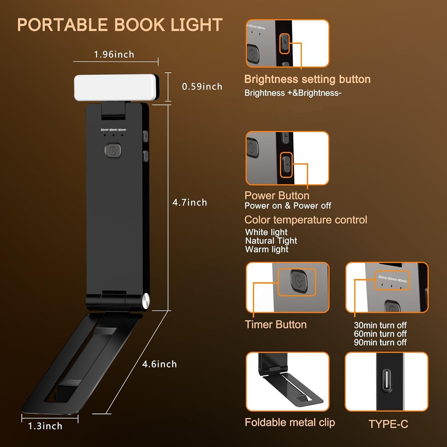 Luz de lectura recargable SRTCLLT 1500mAh 3 colores ajustables