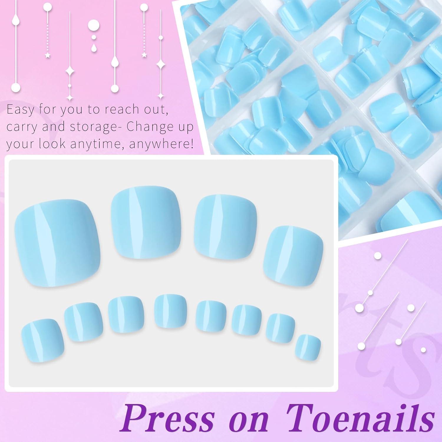 240 Uñas Postizas Cortas para Pies Lifextol - Azul Bebé