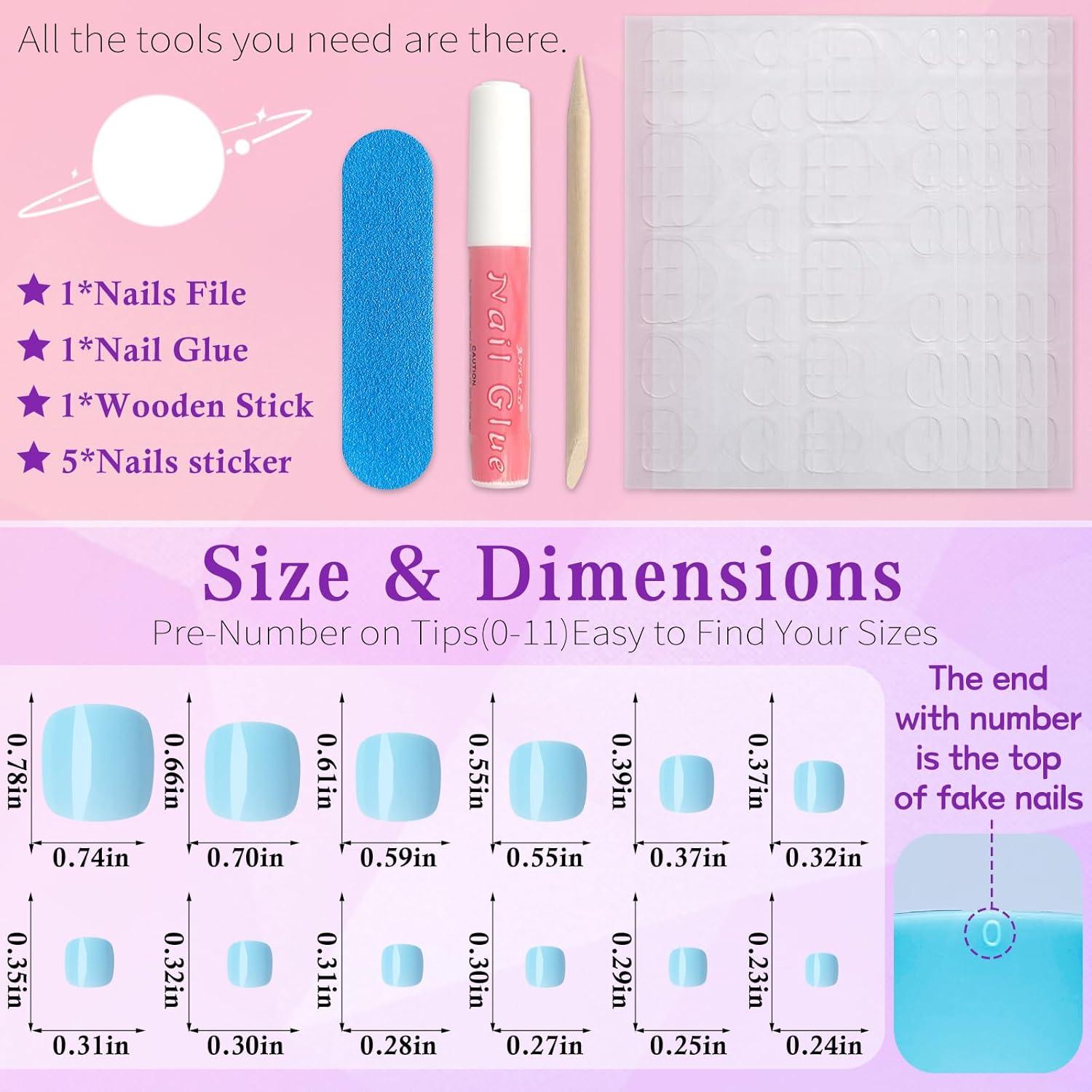 240 Uñas Postizas Cortas para Pies Lifextol - Azul Bebé