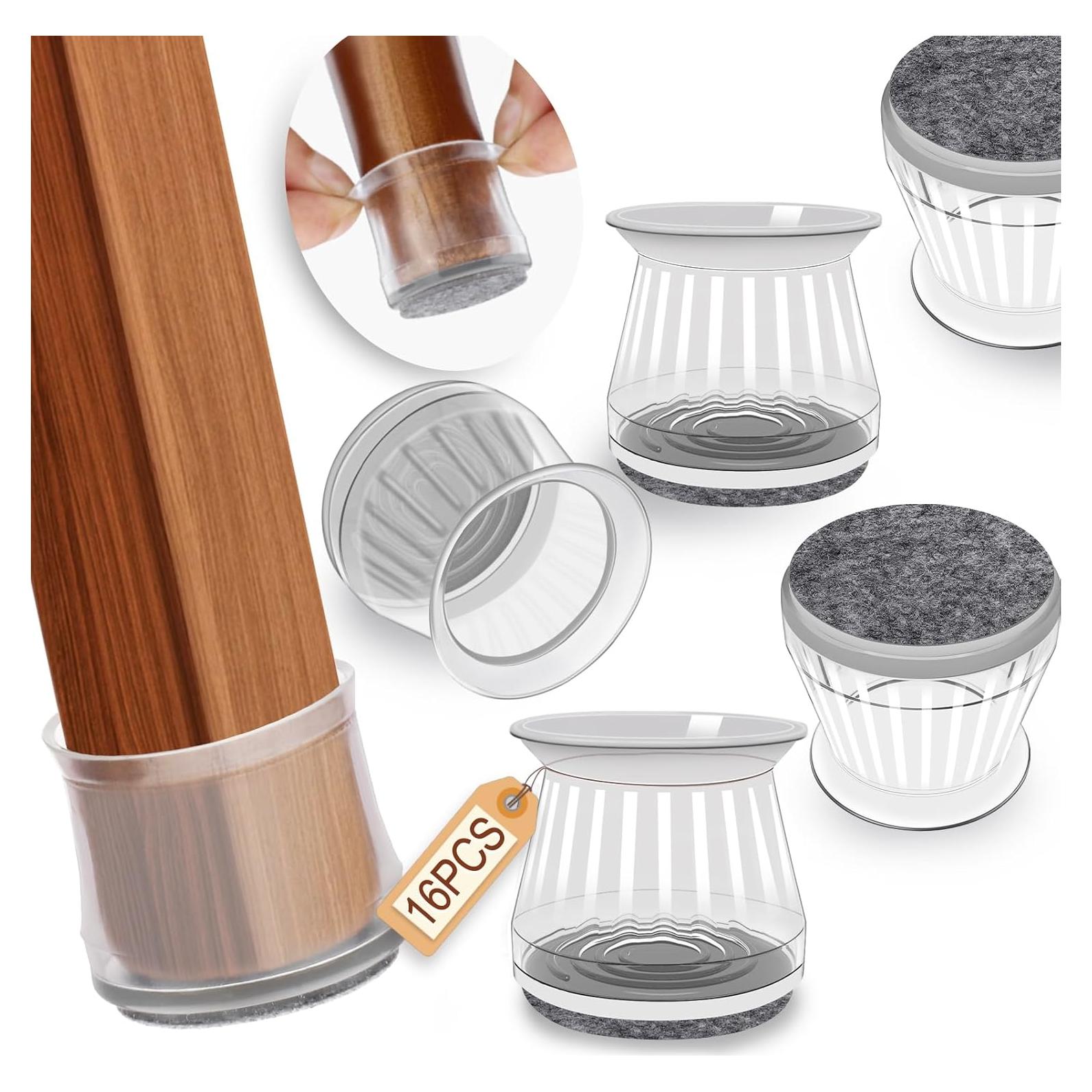 16 Protectores de Patas de Silla Silicona Transparente Antideslizantes